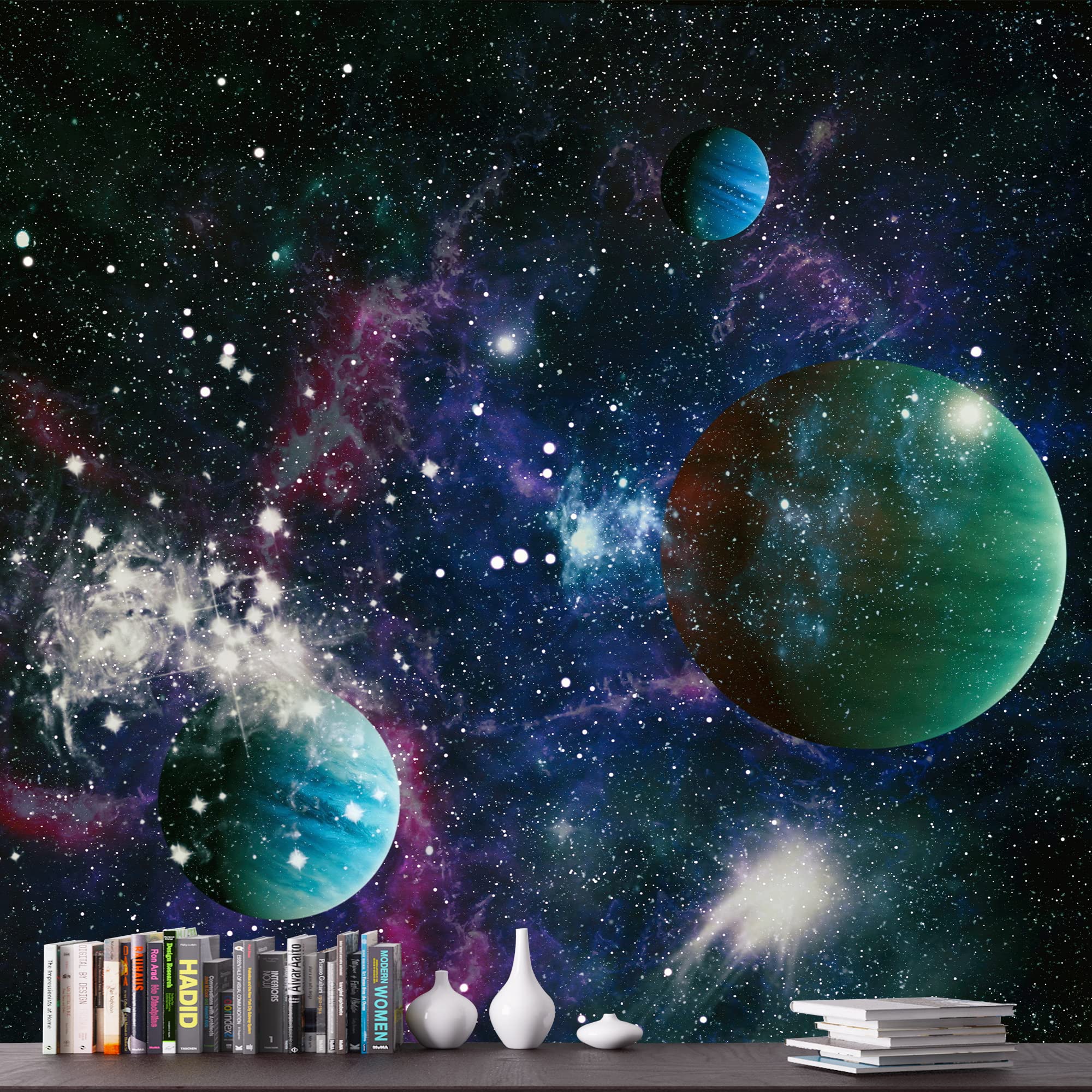 Removable Peel and Stick Wallpaper - Space Themed Wall Murals for Bedroom (100x144 inches) - Giant Planets Universe Decals for Home Decor & Kids Room