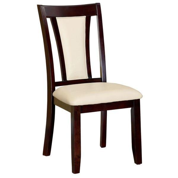Modern Set of 2 Dark Cherry & Ivory Solid Wood Side Chairs with Padded Leatherette Upholstered Seats - Kitchen & Dining Room Furniture for Home Decor