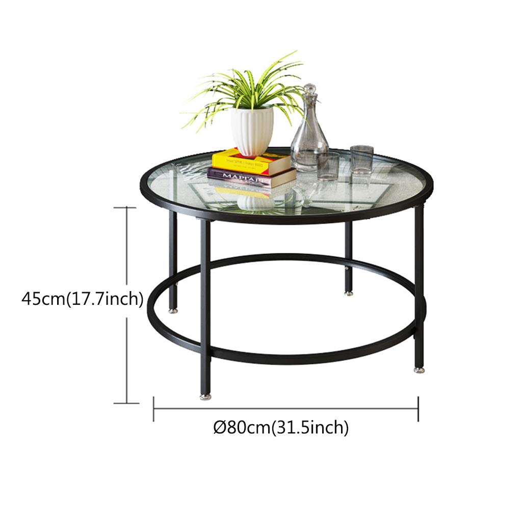 Modern Round Glass Coffee Table with Wrought Iron Frame - Living Room Center Table, Sofa Side Table - Easy Assembly (31.5