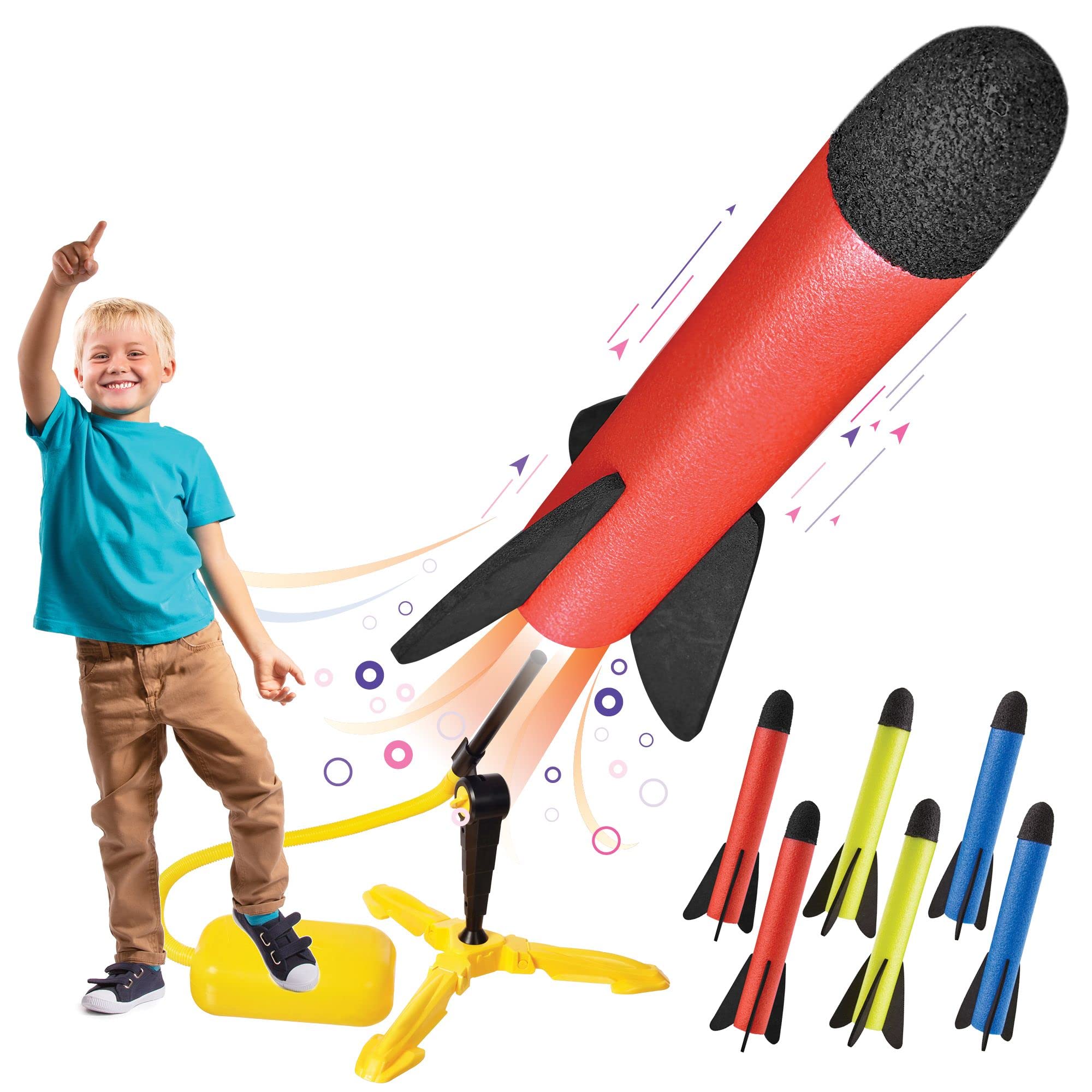 Best Kids Toy Rocket Launcher Set - Shoots Up to 100 Feet with 6 Colorful Foam Rockets & Durable Launch Pad - Outdoor STEM Toy for Boys & Girls Ages 3+ - Perfect for Backyard Play, Birthday Gifts & Science Learning Activities