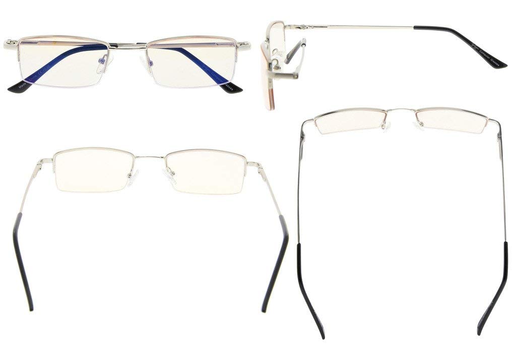Eyekepper Memory Titanium Bridge Computer Glasses - 50% Blue Light Blocking, Amber Tinted Lenses for Reading & Digital Eye Strain Relief - Perfect for Office Work, Gaming & Screen Time