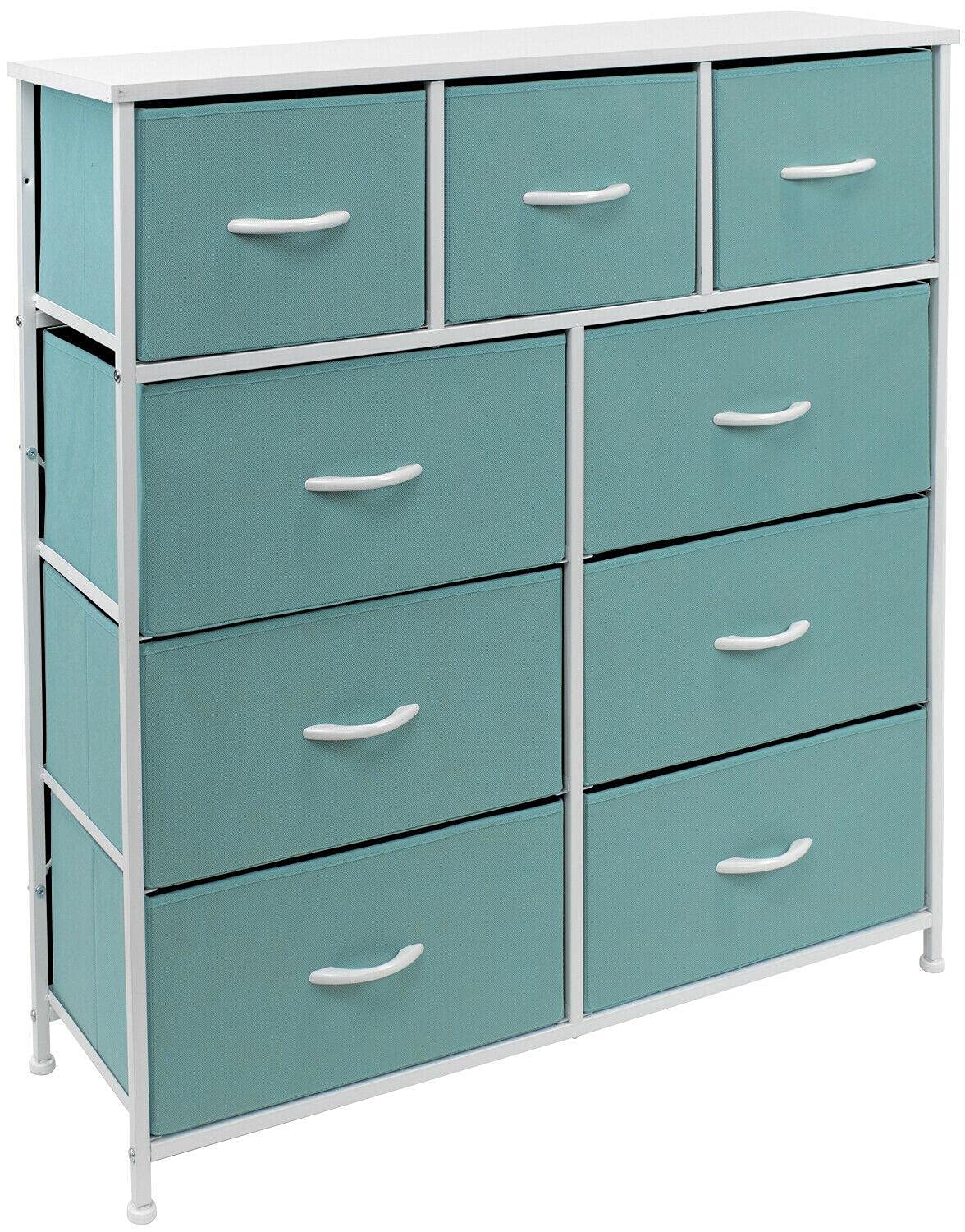 9-Drawer Nightstand Chest - Aqua Bedside Dresser for Bedroom & Office Organization, Storage Cabinet with Closet Organizer | Perfect for Small Spaces, Apartment Living & Guest Room Decor
