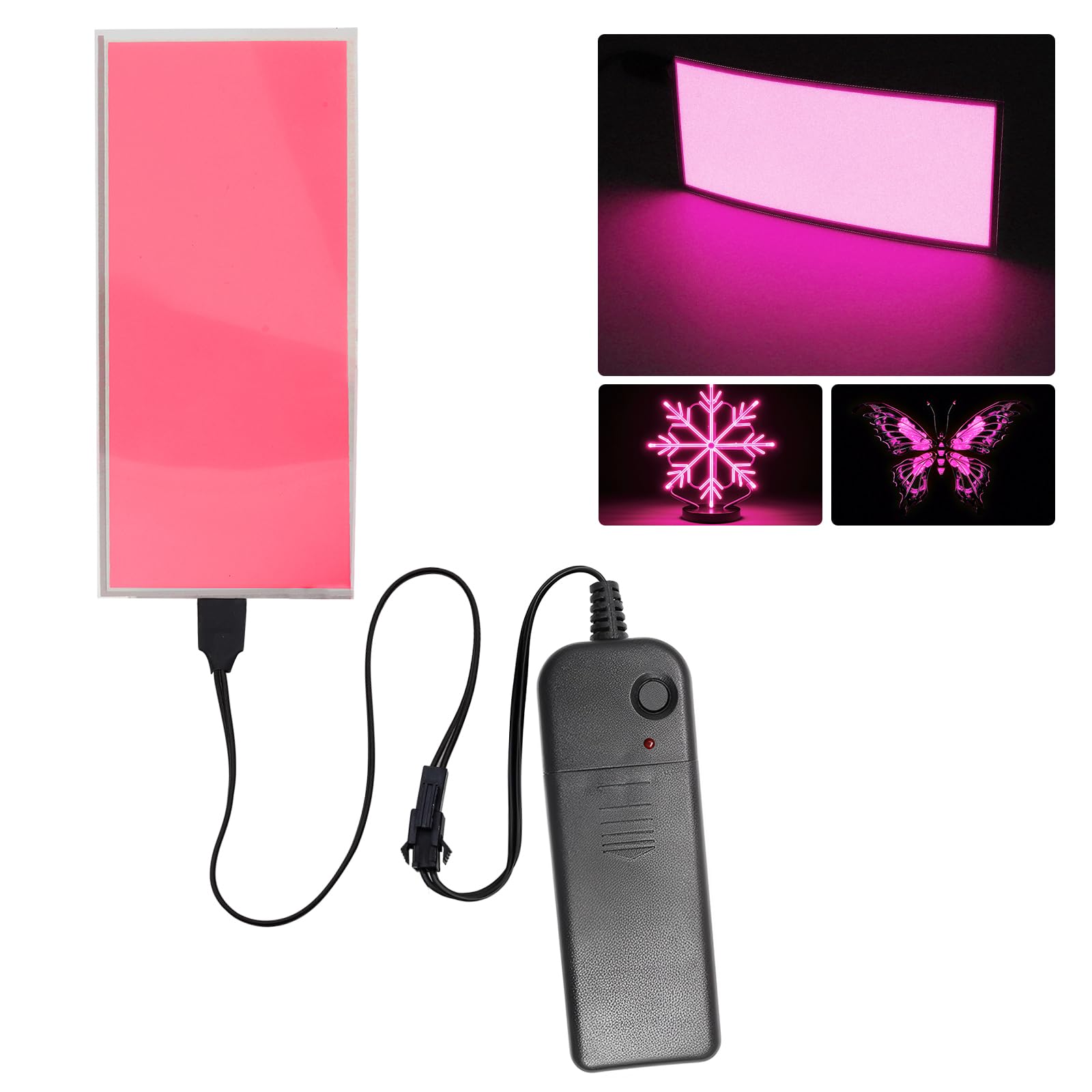 DIY Electroluminescent EL Panel Light - 12cm x 5cm Cuttable Backlight Sheet with 3 Modes (Constant Bright/Fast/Slow Flashing) for Home Decoration, Cosplay Costumes & Safety Warning Signs - Pink EL Light for Parties, Stage Performances & Emergency Alerts
