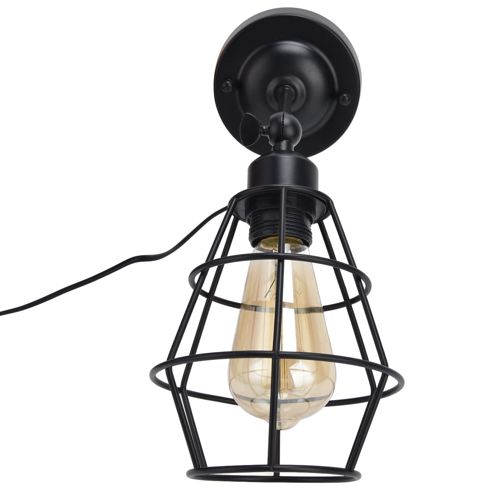 Industrial Wall Sconce Light with Wire Cage - 85-250V Plug in Wall Lamp for Bedroom, Headboard, Porch & Living Room - Vintage Edison Bulb Fixture (US Plug) - Perfect for Farmhouse, Loft & Industrial Decor