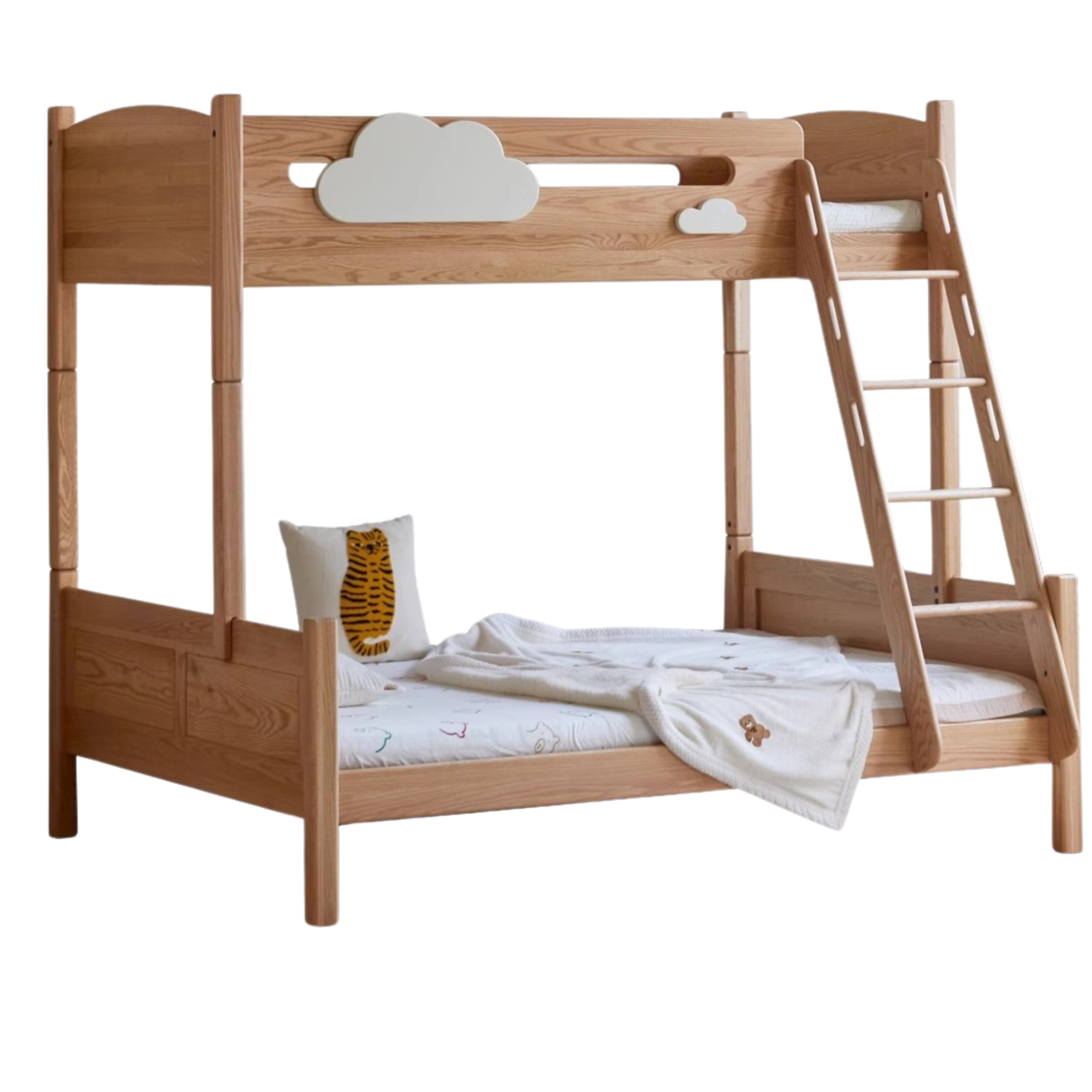 Natural Wood Color cloud child mother bed right ladder without drawing