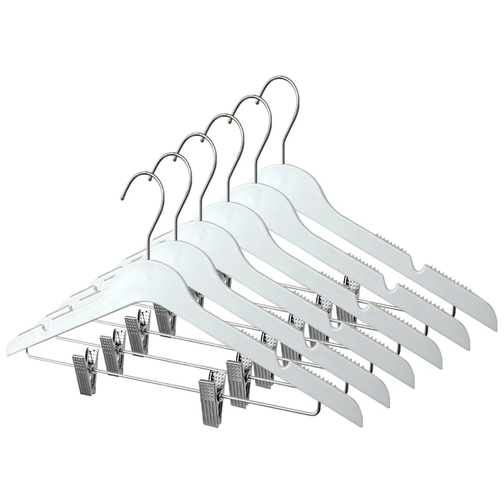 Heavy Duty Slim Plastic Hangers with Clips - Space Saving Non-Slip Clothes Hangers for Pants, Skirts & Coats (White, 36 Pack) - Perfect for Closet Organization & Travel Packing