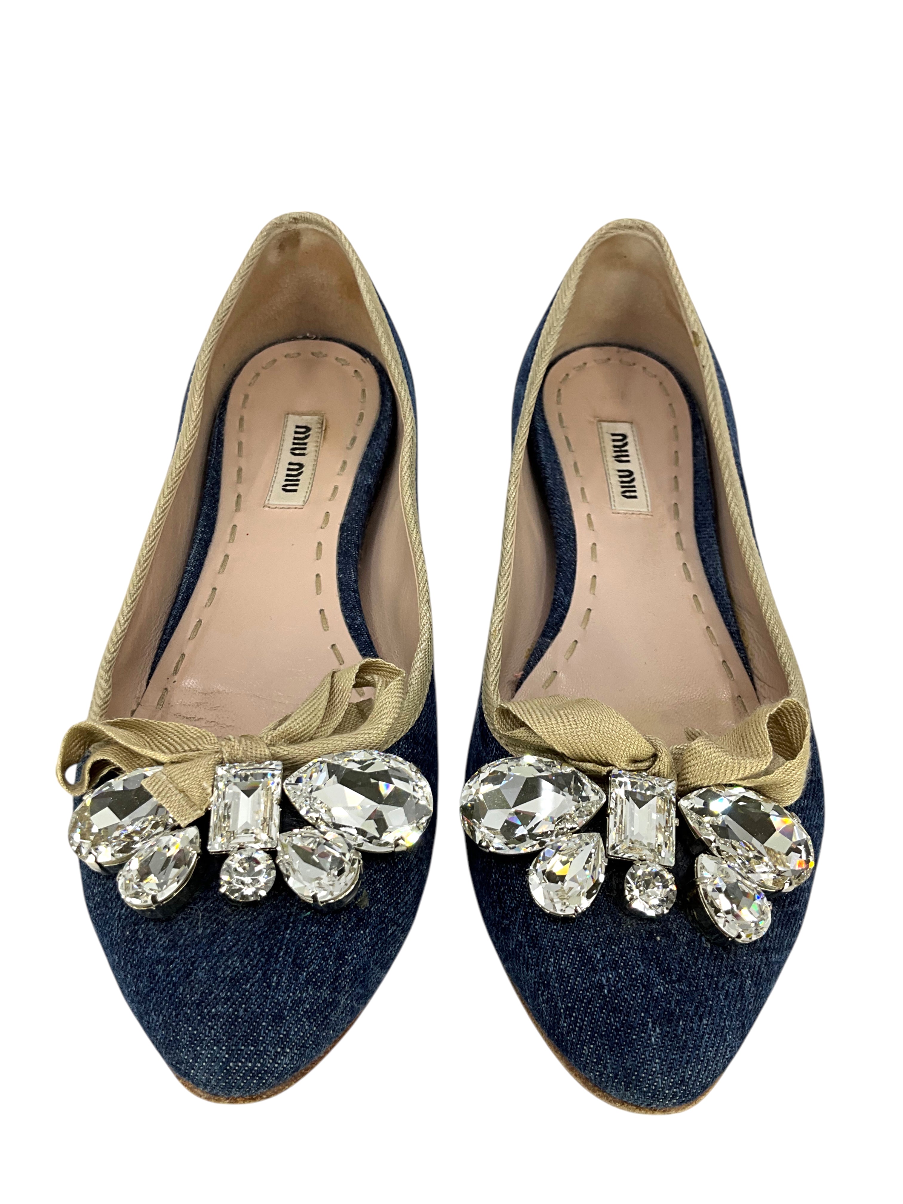 Miu Miu Washed Denim Ballet Flats for Women - Size 6 | Comfortable & Stylish Casual Shoes for Everyday Wear, Office & Date Nights