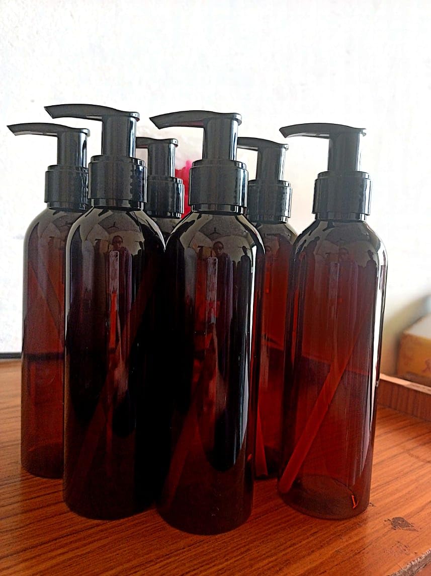200ml Amber Glass Pump Bottles for DIY Cosmetics - Sun Proof & Oxidation Resistant - Ideal for Shampoo, Conditioner, Body Wash, Toner & Essential Oils (6-Pack, Black Pump) - Perfect for Home Beauty Products & Natural Remedies Storage