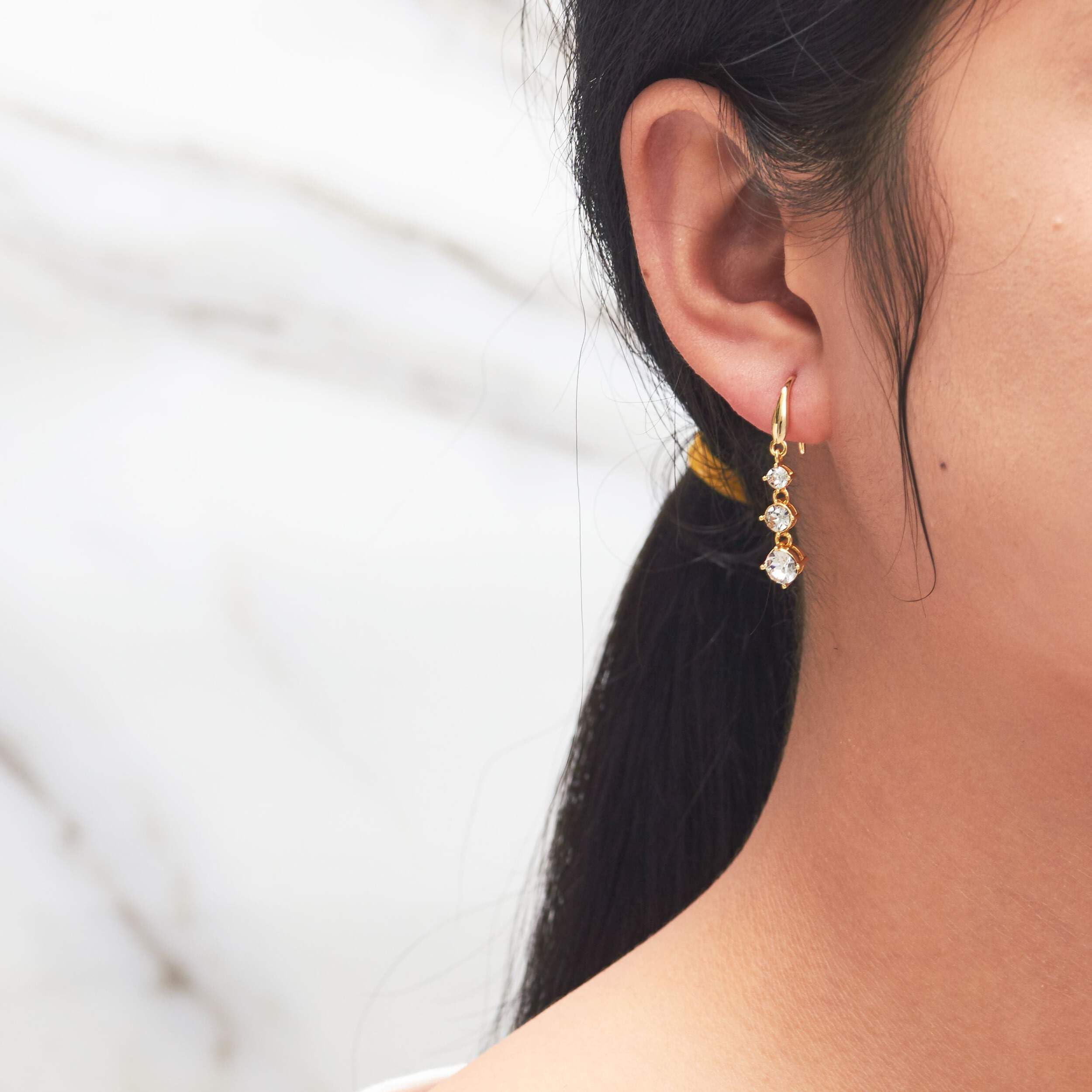 Gold Plated Drop Earrings with Zirconia Crystals for Women - Elegant Party Jewelry