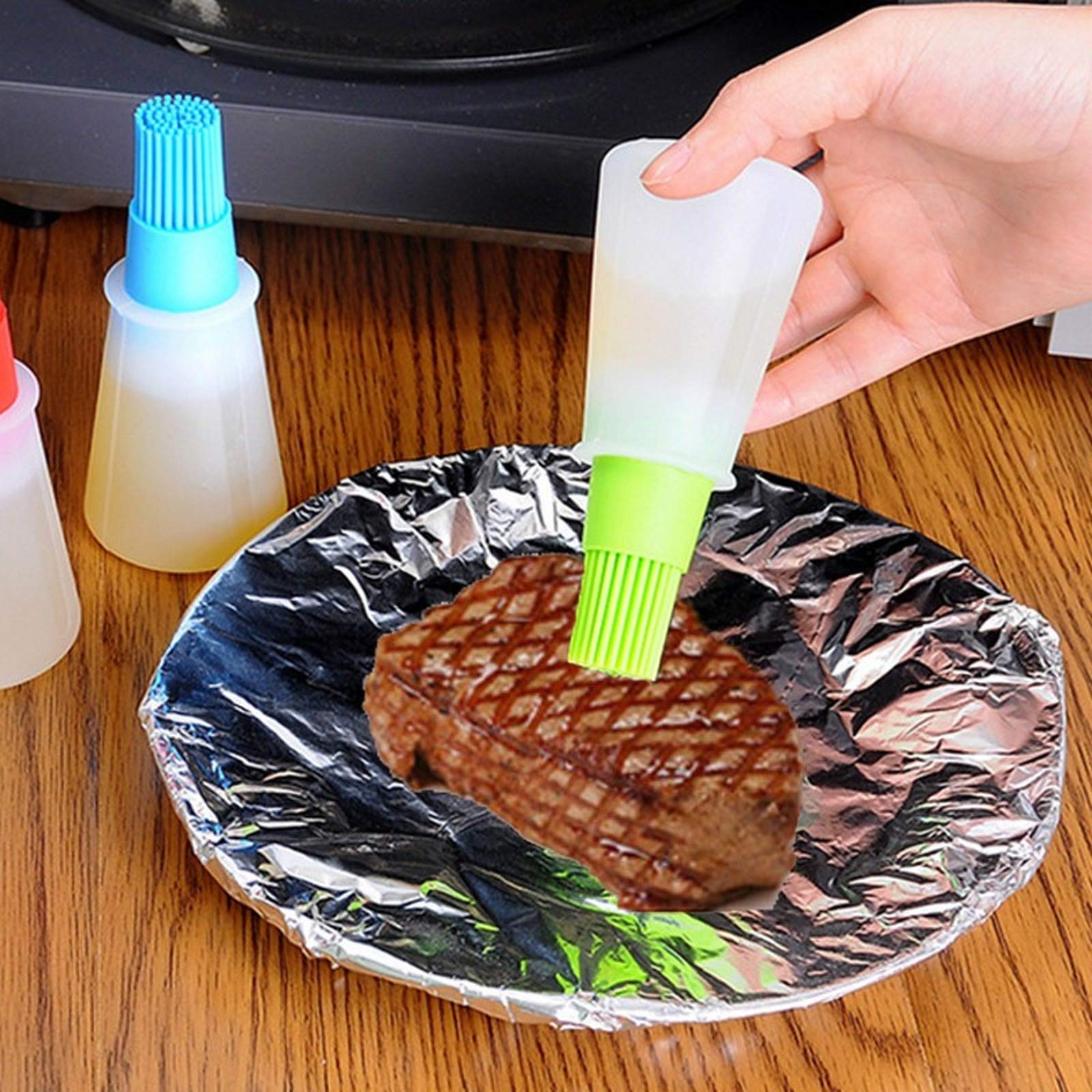 2Pcs Portable Silicone Oil Bottle with Brush - Durable BBQ Oil Brush for Grilling, Baking, and Pastry - Essential Kitchen and Barbecue Tools for Home Chefs