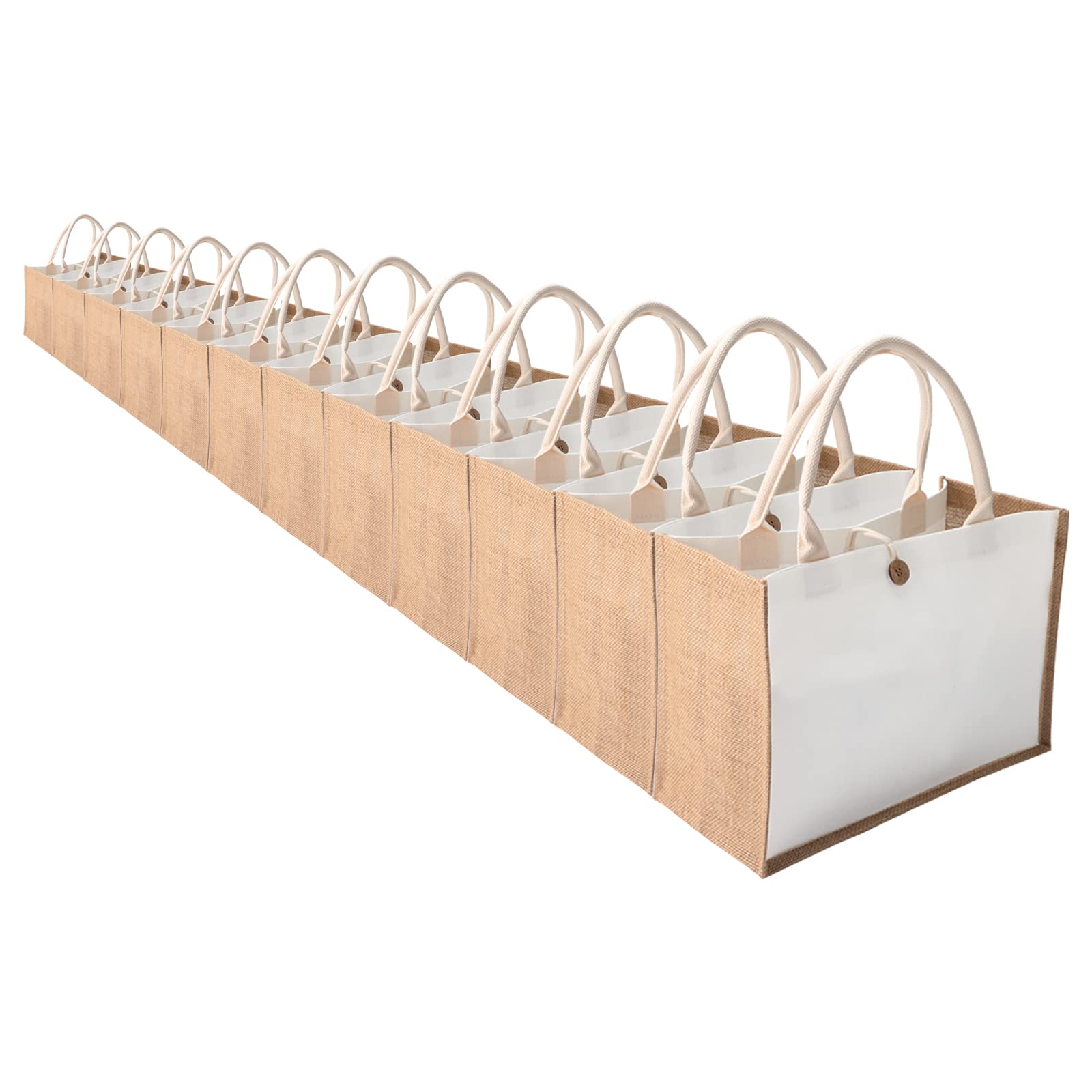 MEIANJUN 12-Pack Natural Jute Tote Bags - Eco-Friendly Reusable Grocery Bags for Beach, Wedding, Shopping & Travel - 14.5x10.7x6.5 Inches - Perfect for Bridesmaids, Arts & Crafts, DIY Projects & Sustainable Lifestyle