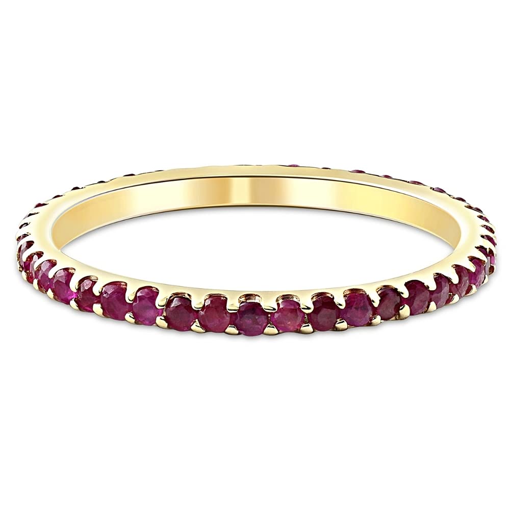 3/4 Carat Ruby Eternity Ring - 10K Yellow Gold Anniversary Wedding Band for Women - Perfect for Valentine's Day, Engagement, Anniversary & Special Occasion Gifts