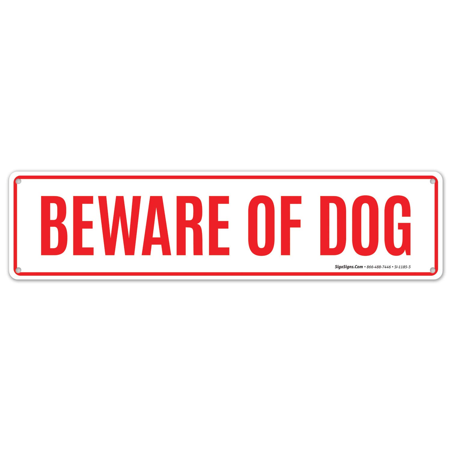 Beware of Dog Sign - 3x12 Inches Rust-Free Aluminum Warning Sign with Red Text - Durable .040 Gauge for Indoor & Outdoor Use - Made in USA - Perfect for Home Security, Yard Protection & Pet Safety