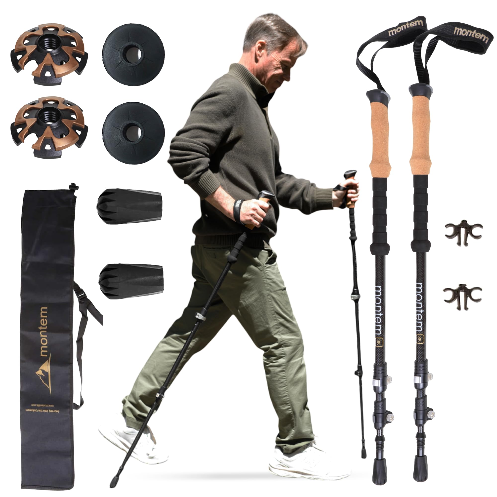 Montem 3K Carbon Fiber Trekking Poles - Ultralight Hiking Sticks with Shock Absorption & Quick Lock System - Weather Resistant Walking Sticks for Hiking, Backpacking & Outdoor Adventures (Pair)