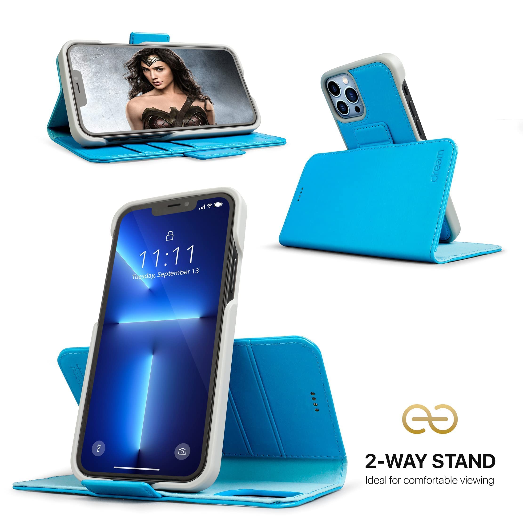 Fibonacci Wallet Case for iPhone 13 Pro Max & Euclid Hard Cover Case for MacBook Air 13 Inch - Sky Blue | Premium Protective Phone & Laptop Case Bundle | Perfect for Work, Travel and Everyday Use