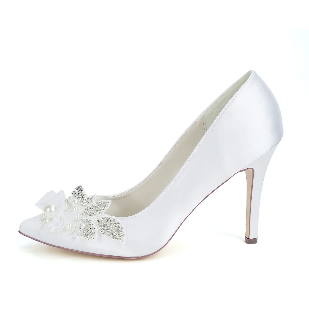 Elegant Pearl Satin Wedding Shoes for Bride - Closed Toe High Heel Bridal Shoes for Evening Party, Prom & Special Occasions | Perfect for Weddings, Formal Events & Romantic Dates