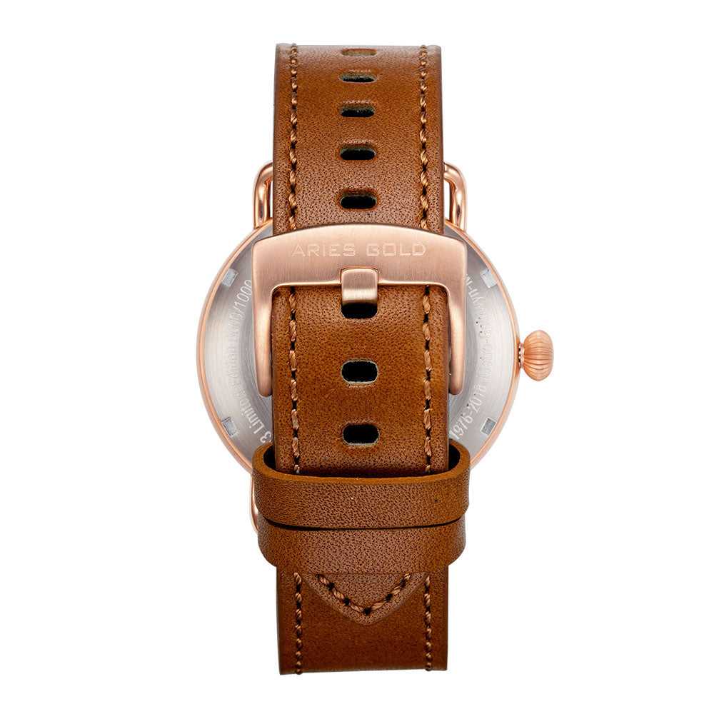 **Aries Gold Automatic Rocky Limited Edition Invincible Rose Gold Stainless Steel Men's Watch G 9013 RG with Leather Strap – Luxury Dress Watch for Business, Formal & Special Occasions**