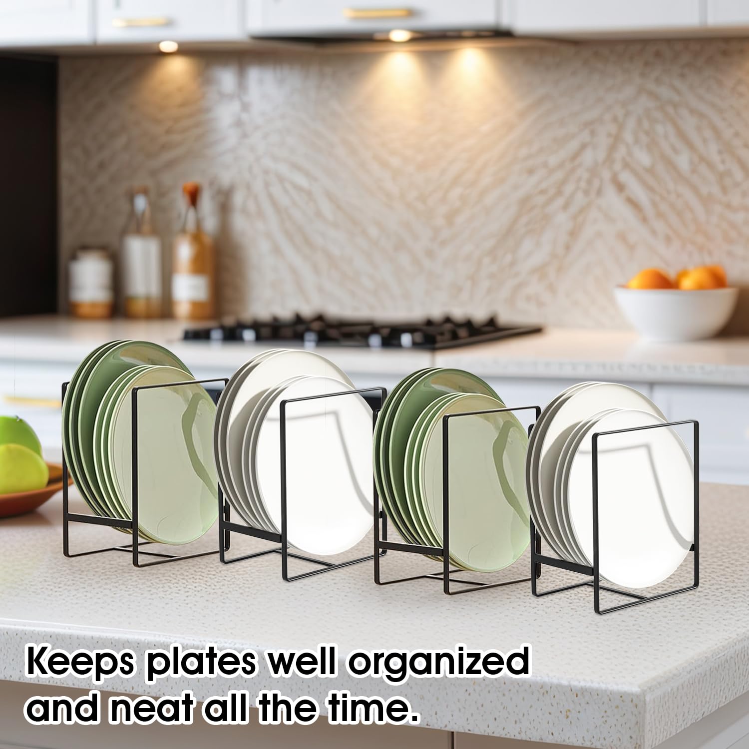 Black Vertical Plate Holder - Space Saving Plate Organizer for Cabinet - Perfect for Small Plates (1PCS) - Ideal for Kitchen Storage & Dining Room Organization