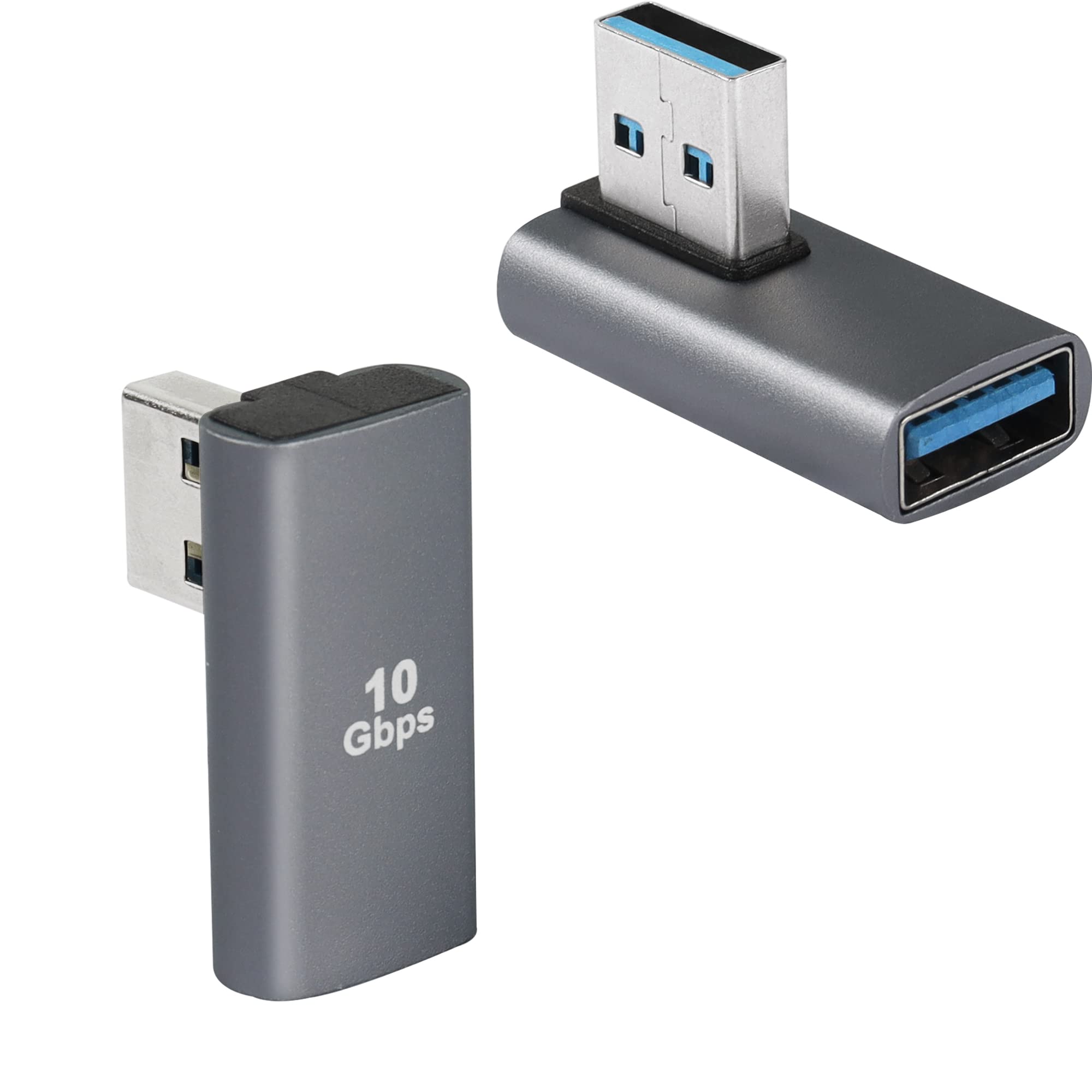 QIANRENON 90 Degree USB 3.1 Adapter - Left Angle USB A Male to Female Coupler - 10Gbps High Speed Data Transfer - Compatible with Power Banks, Tablets, Laptops (2 Pack) - Perfect for Tight Spaces & Cable Management