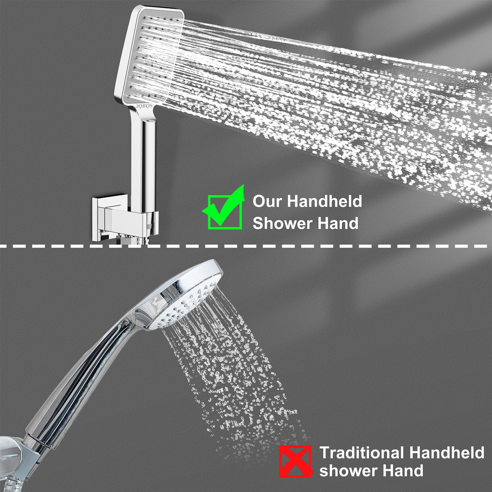 Modern Brass Rain Shower System with Valve & Diverter - High Pressure Square Rainfall Showerhead & Handheld Spray - 12