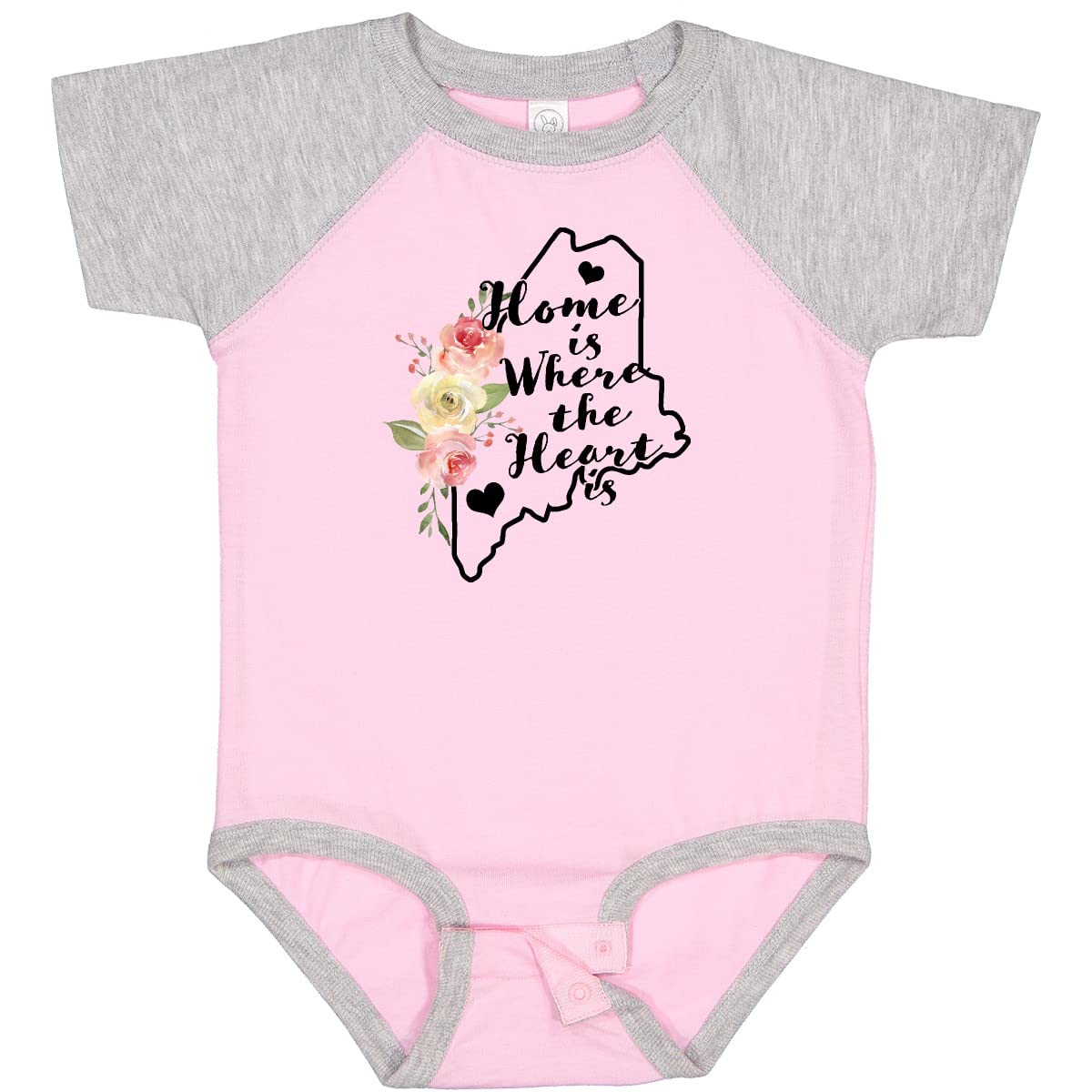 Inktastic Maine Home is Where The Heart is Watercolor Floral Baby Bodysuit - Soft Cotton Infant Onesie for Newborns, Baby Showers & Family Photos
