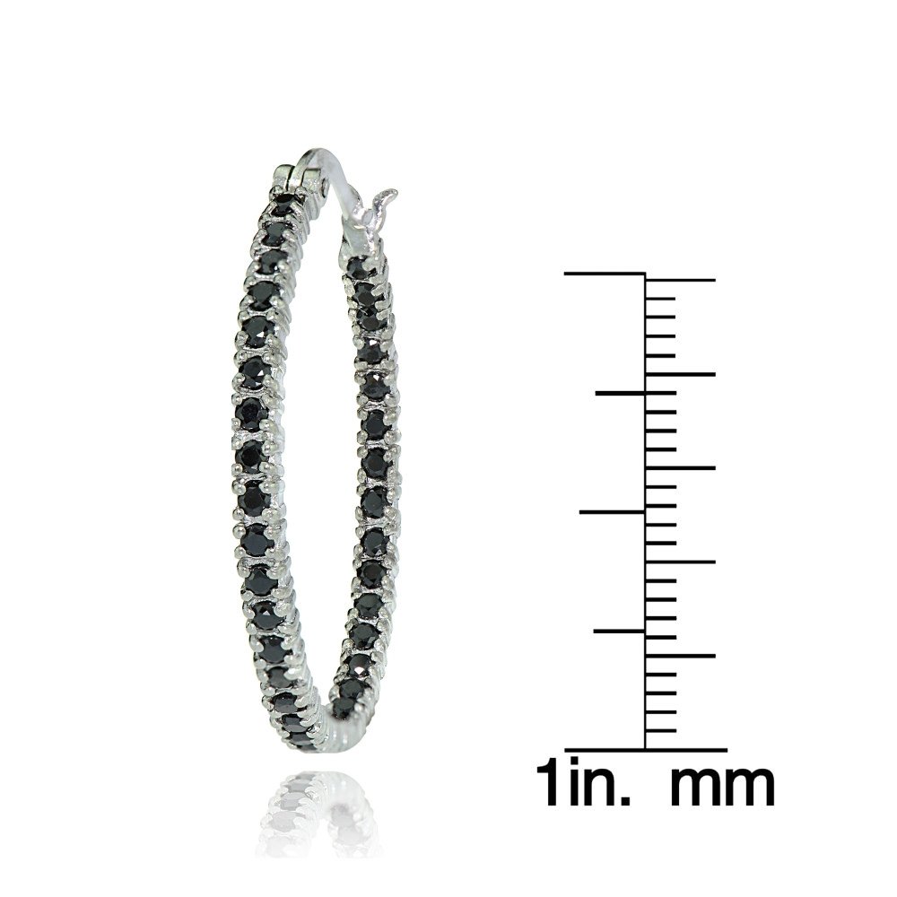 30mm Sterling Silver Black Cubic Zirconia Inside Out Round Hoop Earrings for Women - Perfect for Parties, Weddings & Everyday Wear