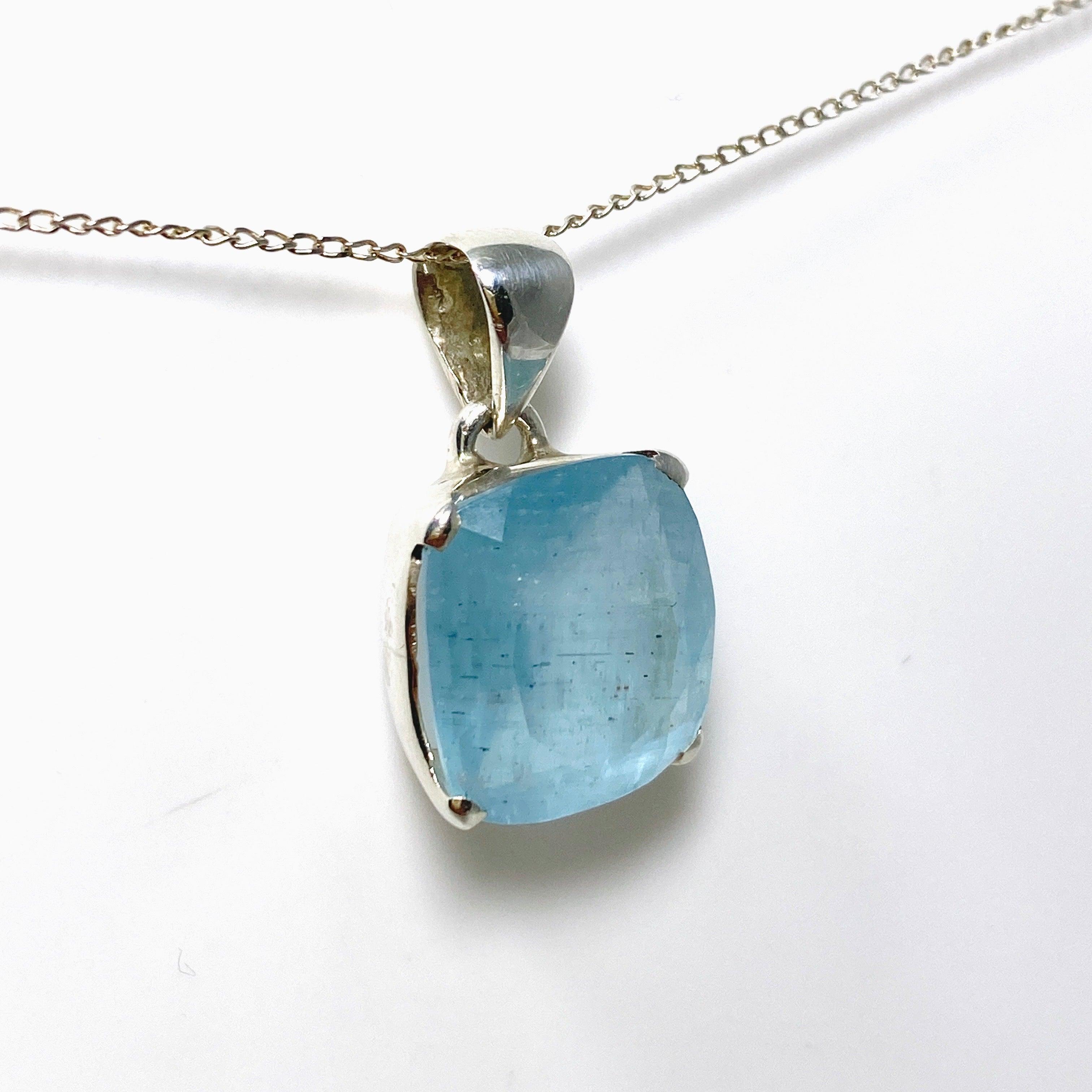 Natural Aquamarine Faceted Rectangle Pendant Necklace - PPGJ748 | Elegant Jewelry Gift for Women, Perfect for Weddings & Special Occasions