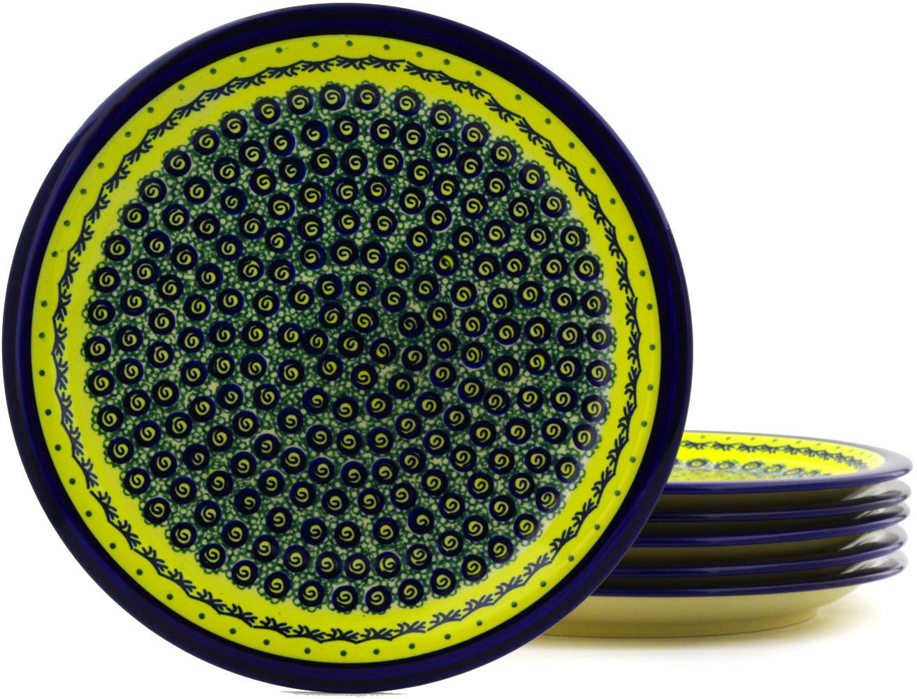 Authentic Polish Pottery 10¾-inch Set of 6 Plates - Peacock & Bumble Bee Design - Handcrafted Ceramic Dinnerware with Certificate of Authenticity | Perfect for Home Dining, Wedding Gifts & Collectors