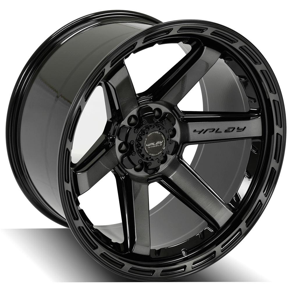 4Play Gen3 4P63 Gloss Black Wheels 22x12.0 with Brushed Face & Tinted Clear - 6x139.7/6x135mm Bolt Pattern, 44mm Offset, 106.1mm Hub - Perfect for Off-Road Trucks and SUVs