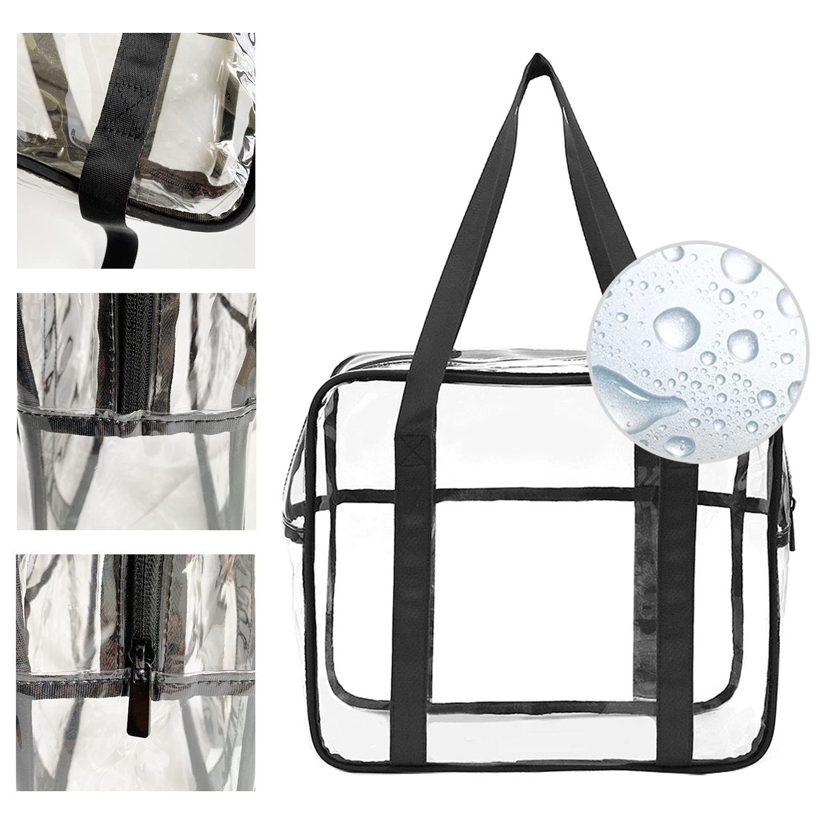 Clear Transparent Tote Bag - Waterproof Cosmetic & Toiletry Organizer - Lightweight Beach Bag for Travel, Gym, Pool & Shopping (Black)