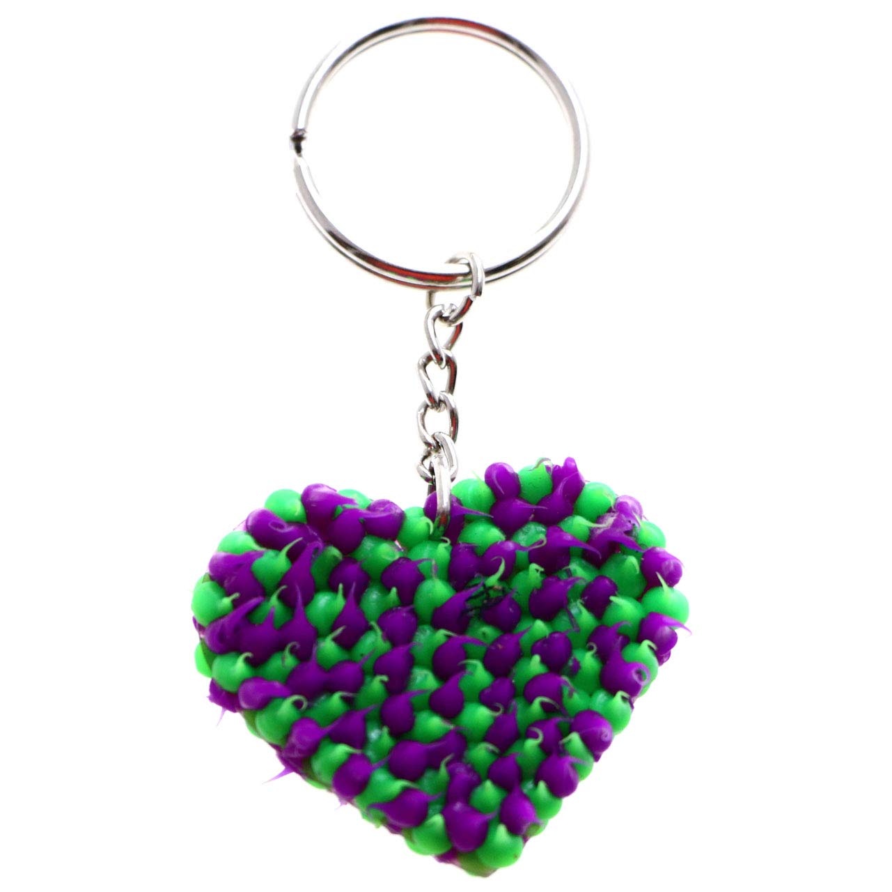 Soft Squishy Spike Heart Split-Ring Keychain - Green & Purple Stress Relief Toy for Kids & Adults | Perfect for Backpacks, Keychains, and Anxiety Relief