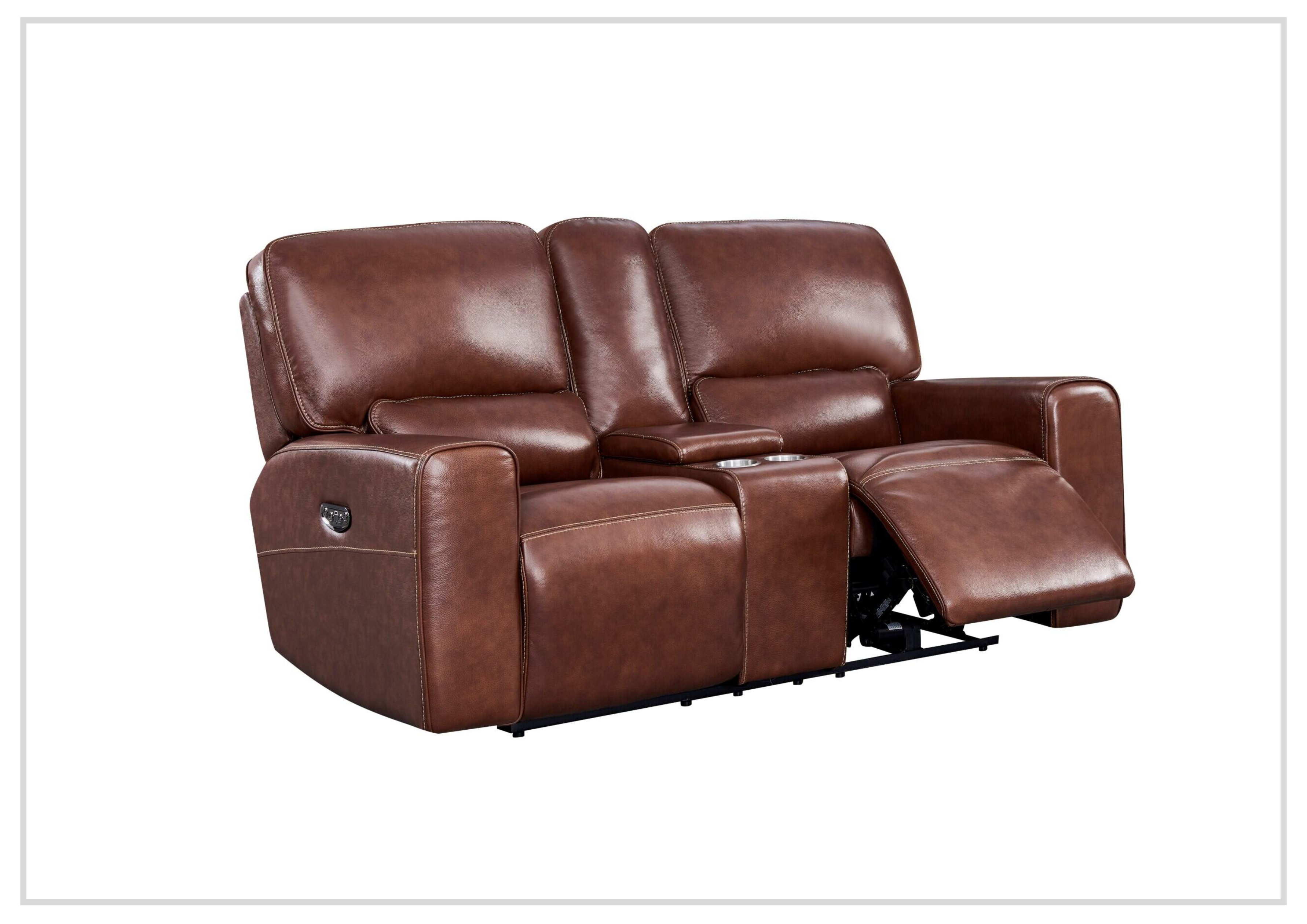 Gio Italia Bennett Power Reclining Leather Loveseat in Brown with Console - Modern Comfort for Living Room, Home Theater & Relaxation