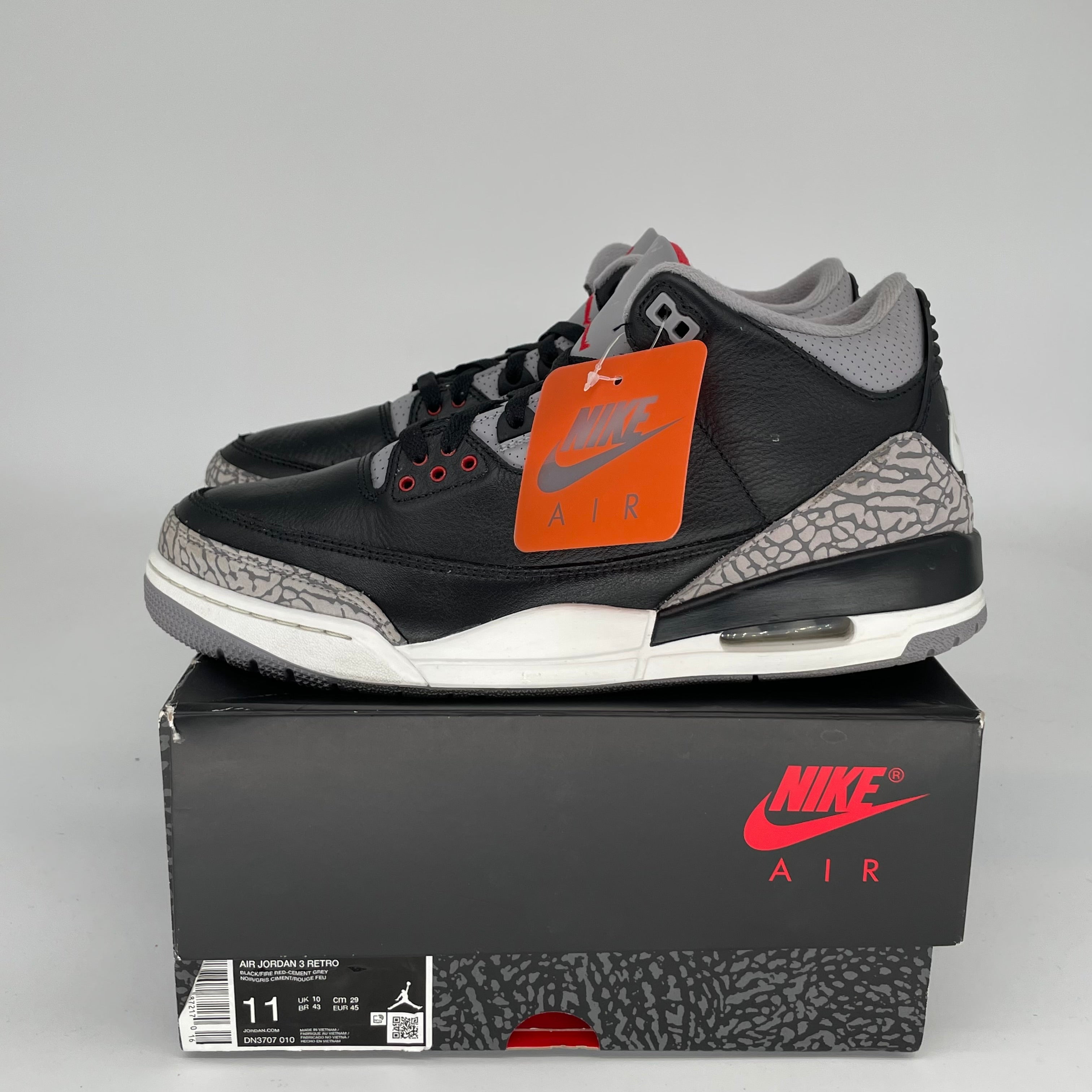 AIR JORDAN 3 Retro Black Cement Men's Basketball Shoes Size 11 - DN3707-010 | Authentic Sneakers for Streetwear & Basketball Games