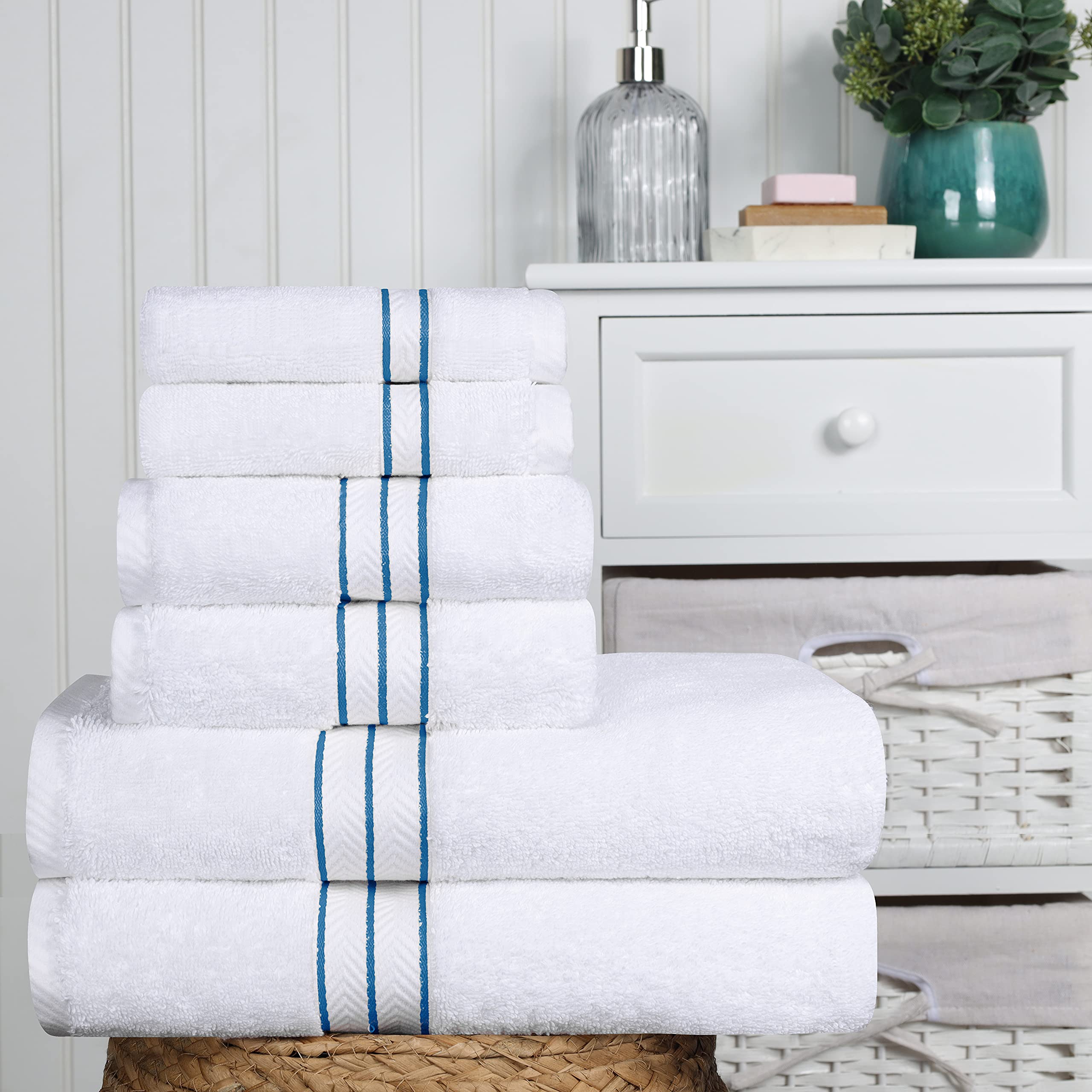 Premium 6-Piece Turkish Cotton Bath Towel Set - Ultra Soft, Highly Absorbent & Quick Drying - Includes Bath Towels, Hand Towels & Washcloths - Perfect for Luxury Bathroom, Spa, Gym & Guest Use - Light Blue Home Essentials