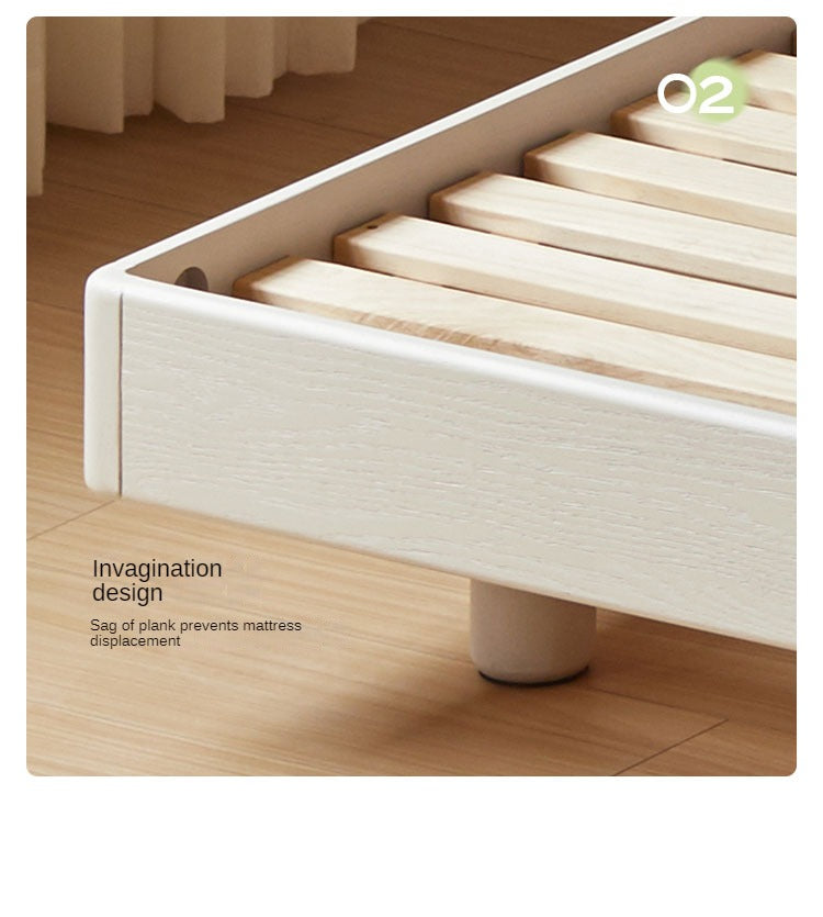 Solid Oak Wood Platform Bed - No Headboard, Cream Finish - Modern Minimalist Bedroom Furniture for Small Spaces & Loft Apartments