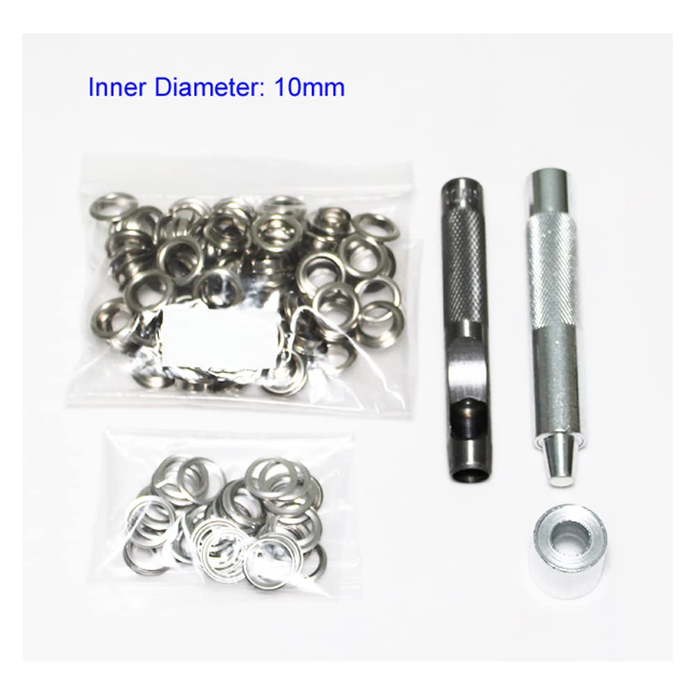 100-Piece Silver Eyelet and Grommet Kit (4mm-20mm) with Punch Die Tool Set - Metal Buttons for DIY Leather Craft, Clothing, Shoes, Belts & Bags - Perfect for Leatherworking, Costume Design & Home Repair Projects