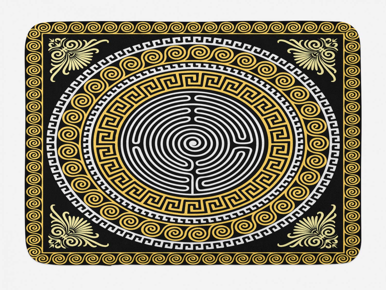 Ambesonne Non-Slip Geometric Bath Mat - Bohemian Spiral Wave Design in Pale Yellow, White & Black - 30.2 x 20 Inches - Soft Plush Bathroom Rug for Modern & Vintage Decor
