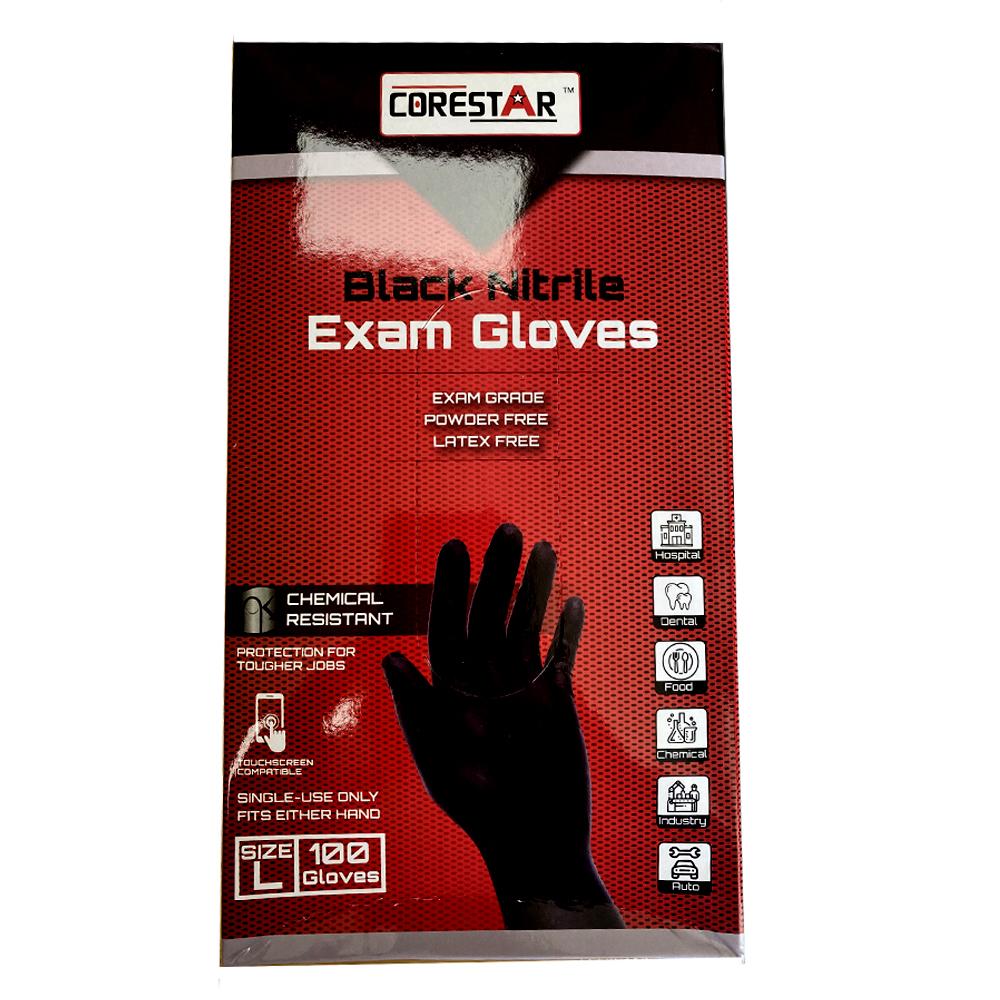 CoreStar Nitrile Exam Gloves - Large Size (100 Count/Box) - Disposable Medical Gloves for Healthcare, Tattoo, Food Handling & Cleaning Protection