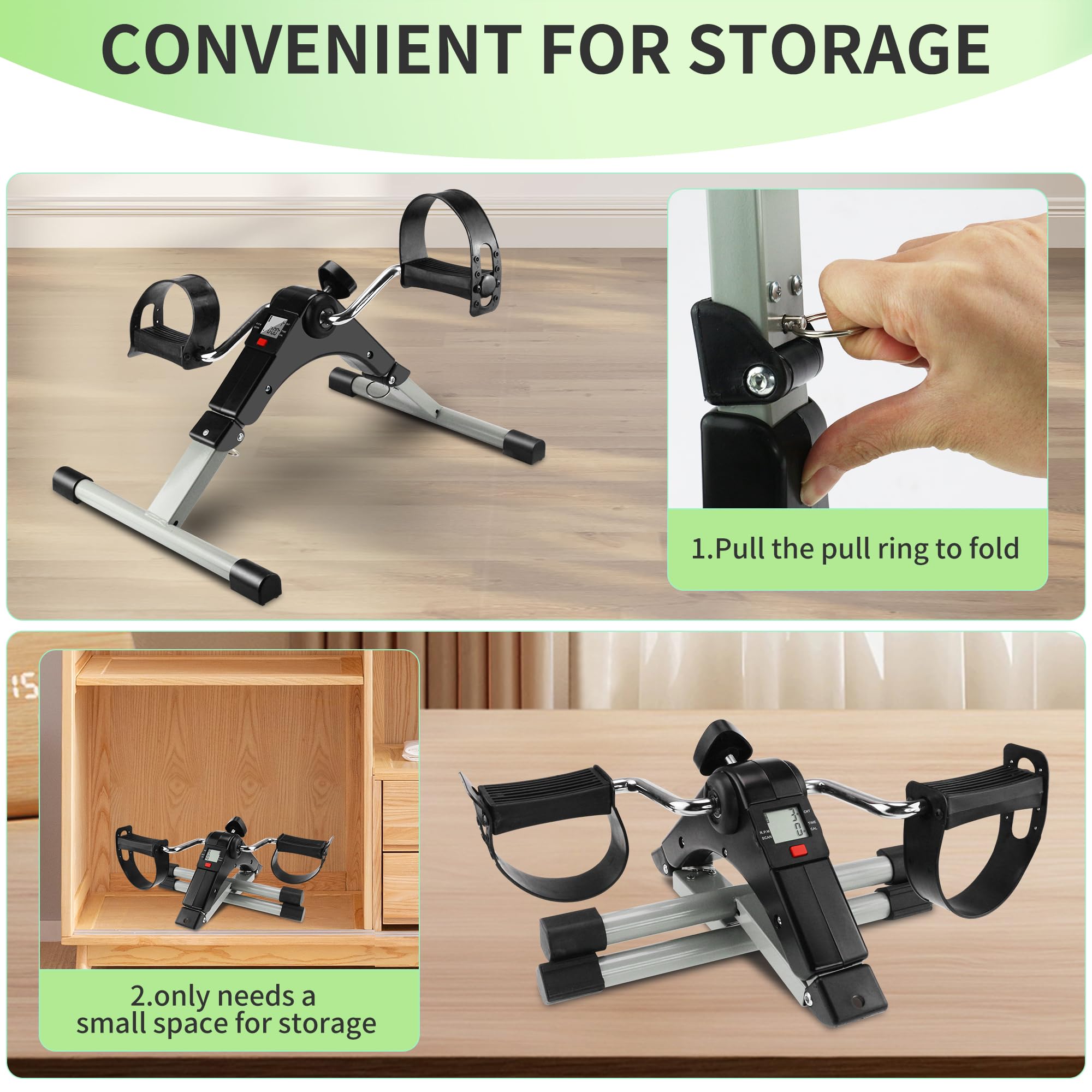 Under Desk Bike Pedal Exerciser - Adjustable Resistance Mini Exercise Bike for Arms & Legs with LCD Display, Interchangeable Suction Cups - Foldable & Anti-Slip Desk Cycling Equipment for Office & Home Use - Stay Active While Working or Watching TV