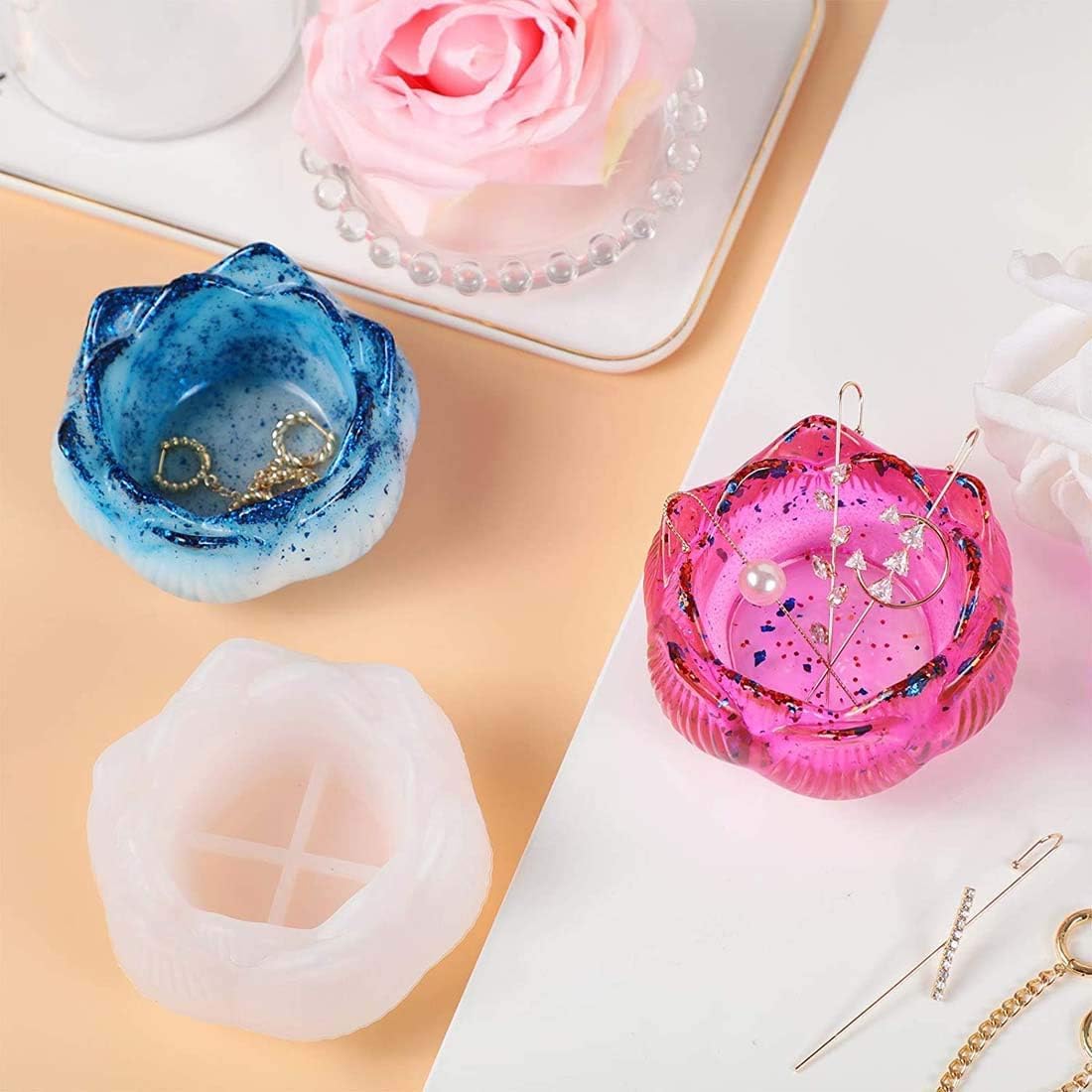 Lotus Shaped Tea Light Candle Holder Silicone Mold | DIY Epoxy Resin Flower Candle Molds for Jewelry Box, Bowl & Home Decor | 3D Lotus Resin Casting Molds for Candle Making & Craft Projects | Perfect for Wedding, Party & Spa Decorations