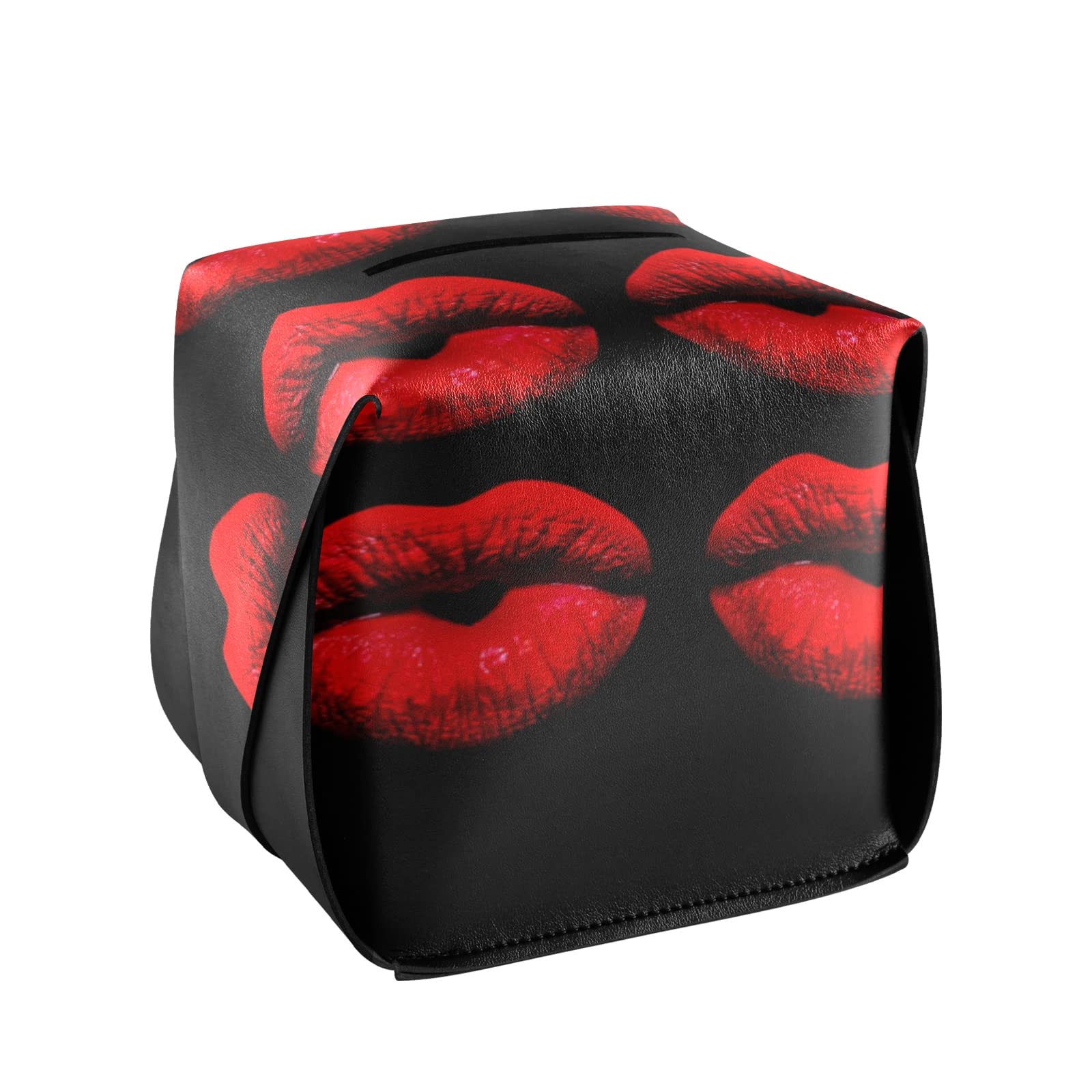 Valentine's Day Red Heart Leather Tissue Box Cover - 5.7x5.7x5.7 Inch Square Bathroom & Home Decor for Nightstand, Vanity, Office Desk, Car - Romantic Gift for Women