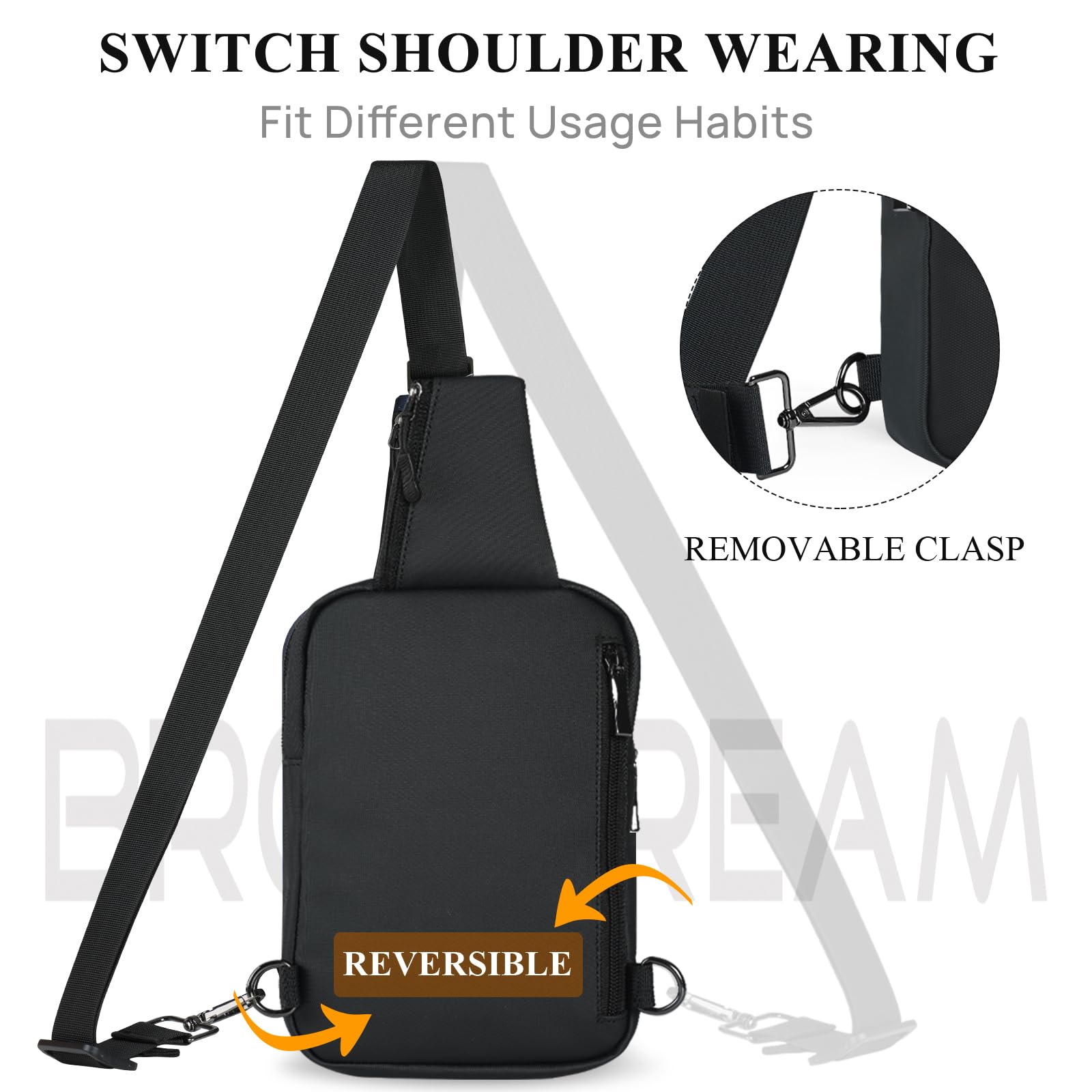 BROADREAM Upgraded Waterproof RFID Blocking Anti-Theft Sling Bag - Lightweight Crossbody Chest Pack for Men & Women (6.1x8.8 Inches) - Perfect for Travel, Gym, Hiking, Running & Daily Commute - Black