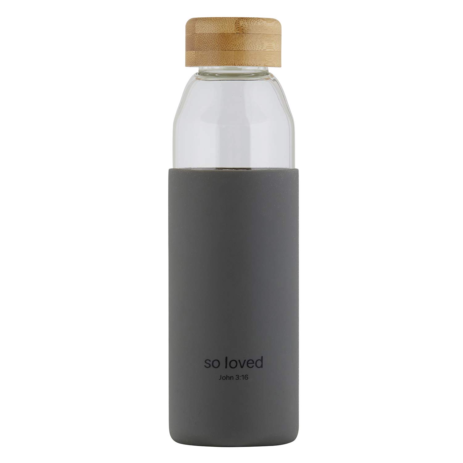 Creative Brands 18-Ounce Glass Water Bottle with Silicone Grip & Bamboo Lid - Inspirational Scripture Design - Perfect for Gym, Office & Outdoor Activities