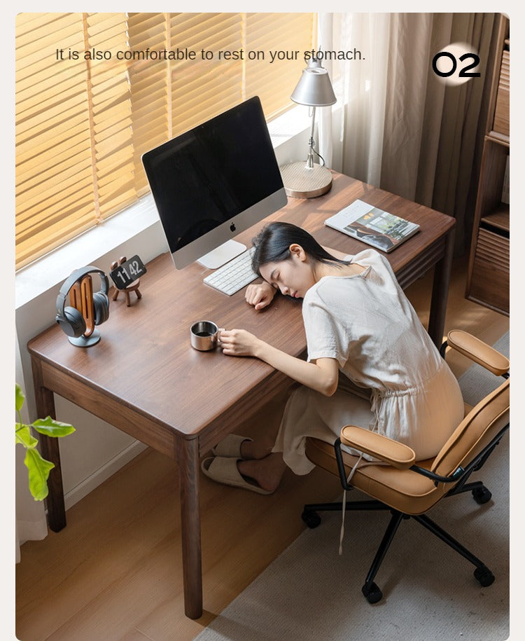 Premium Black Walnut Solid Wood Rectangular Office Desk - Modern Executive Workstation for Home & Business Use - Perfect for Remote Work, Study & Professional Workspaces