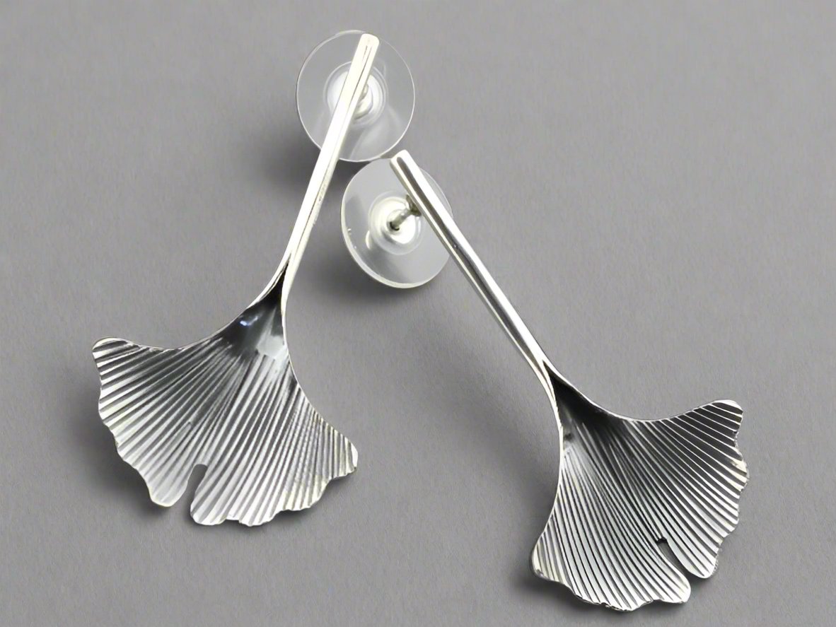 Elegant Long Ginkgo Drop Earrings - Oxidized Sterling Silver Dangle Earrings for Women | Perfect for Weddings, Parties & Everyday Wear
