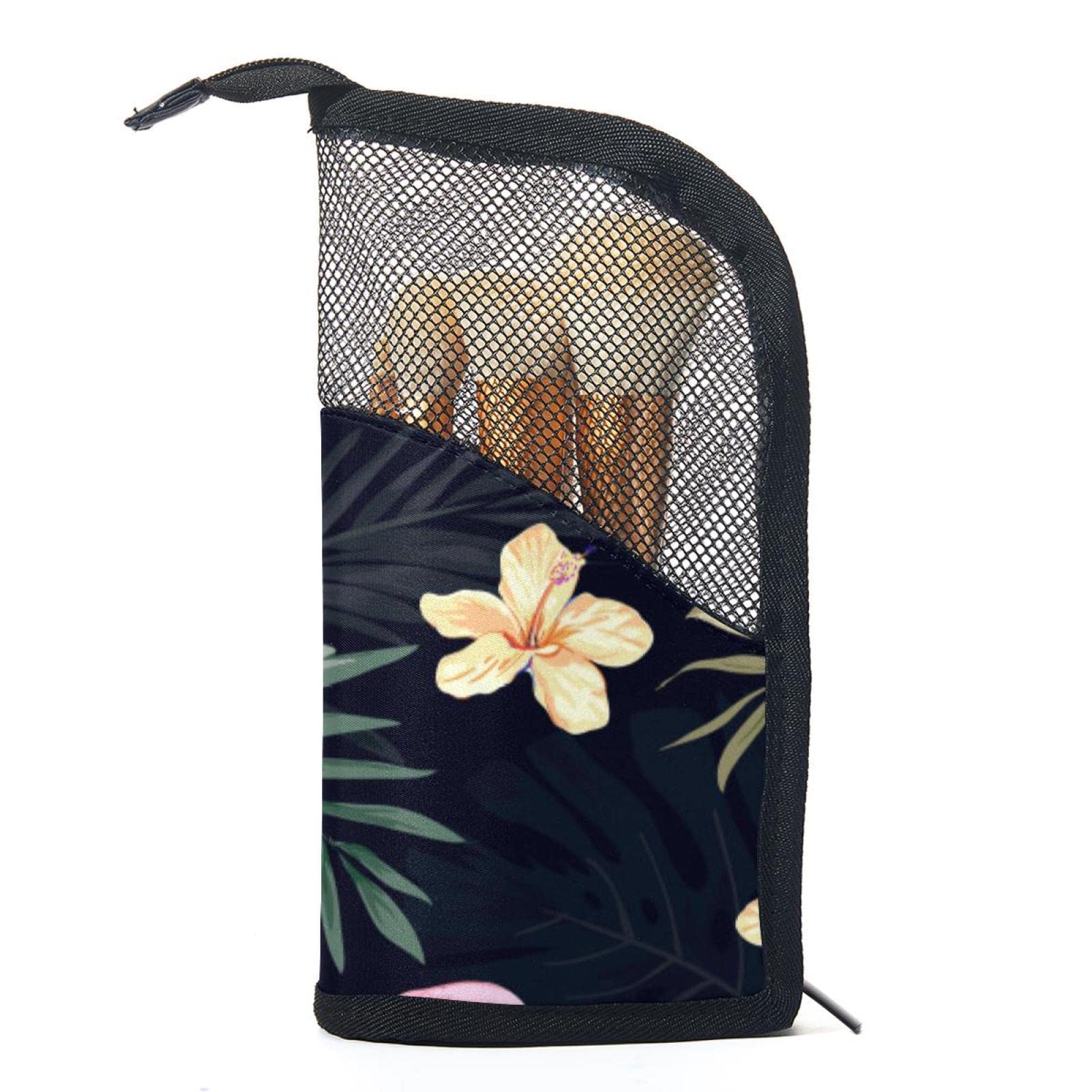 12-Piece Makeup Brush Organizer Bag with Tropical Leaves & Flamingo Design - Portable Cosmetic Brush Holder Case for Travel, Home & Professional Makeup Artists