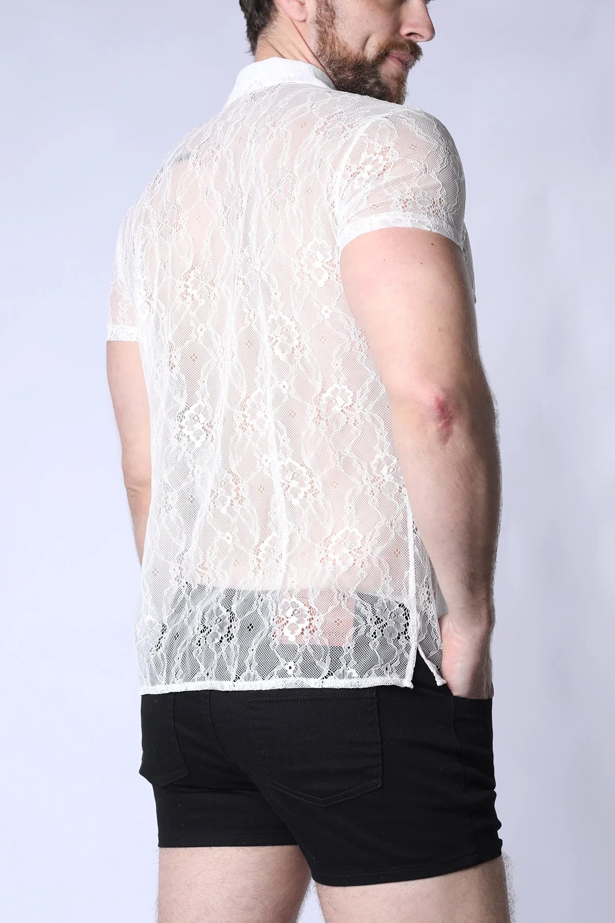 Timoteo Positano Women's White Lace Button Down Shirt - Elegant Blouse for Office, Date Night & Special Occasions