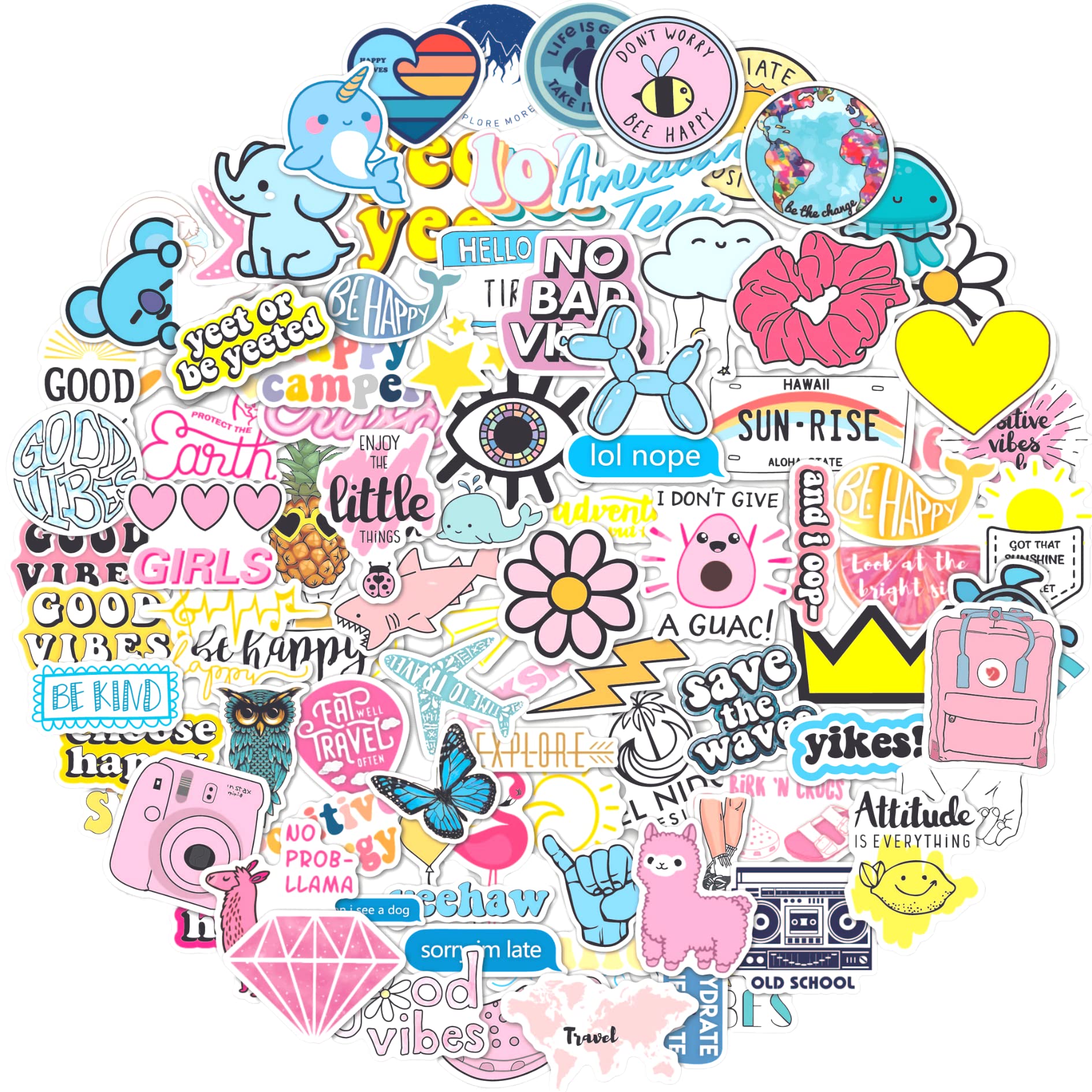 100 Pack Aesthetic Vinyl Stickers for Water Bottles, Laptops & Phones - Cute VSCO Style Waterproof Decals for Teens, Kids & Girls | Perfect for DIY Crafts, School Supplies & Christmas Stocking Stuffers (Multicolor)