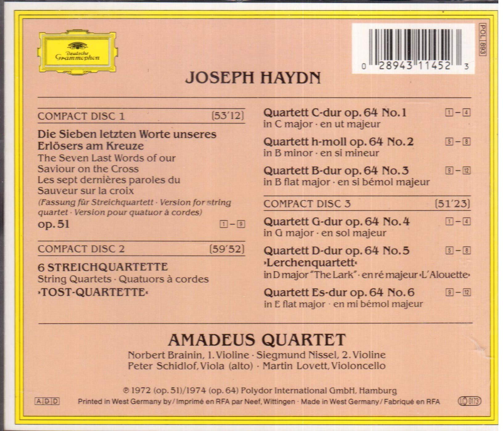 Haydn 6 String Quartets Opus 64 & 7 Last Words Opus 51 - Classical Music CD for Collectors & Music Lovers - Perfect for Relaxation, Study & Dinner Parties