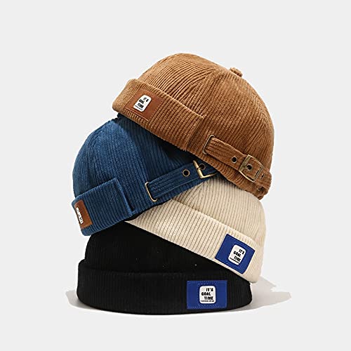 Men's Docker Cap - Adjustable Beanie Sailor Hat with Rolled Cuff, Retro Brimless Worker Hat for Outdoor Activities, Fishing, and Winter Sports